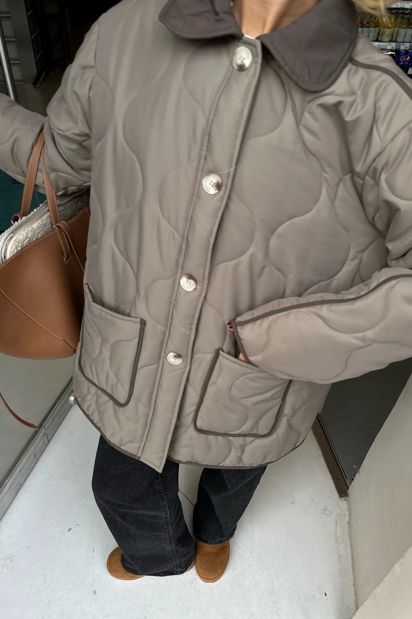 JosieIC Quilted Jacket - Army/Brown - Image 3