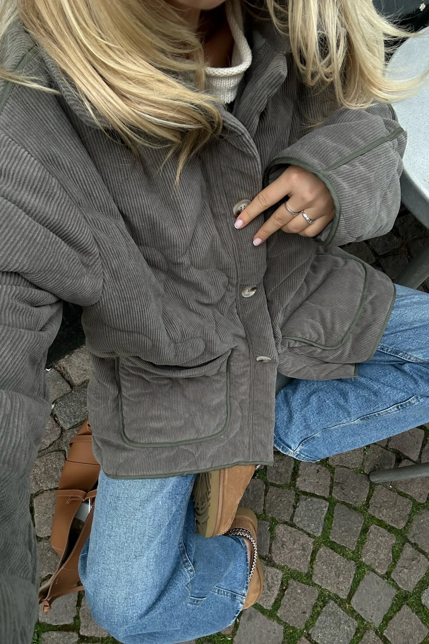 JosieIC Quilted Jacket - Grey Corduroy