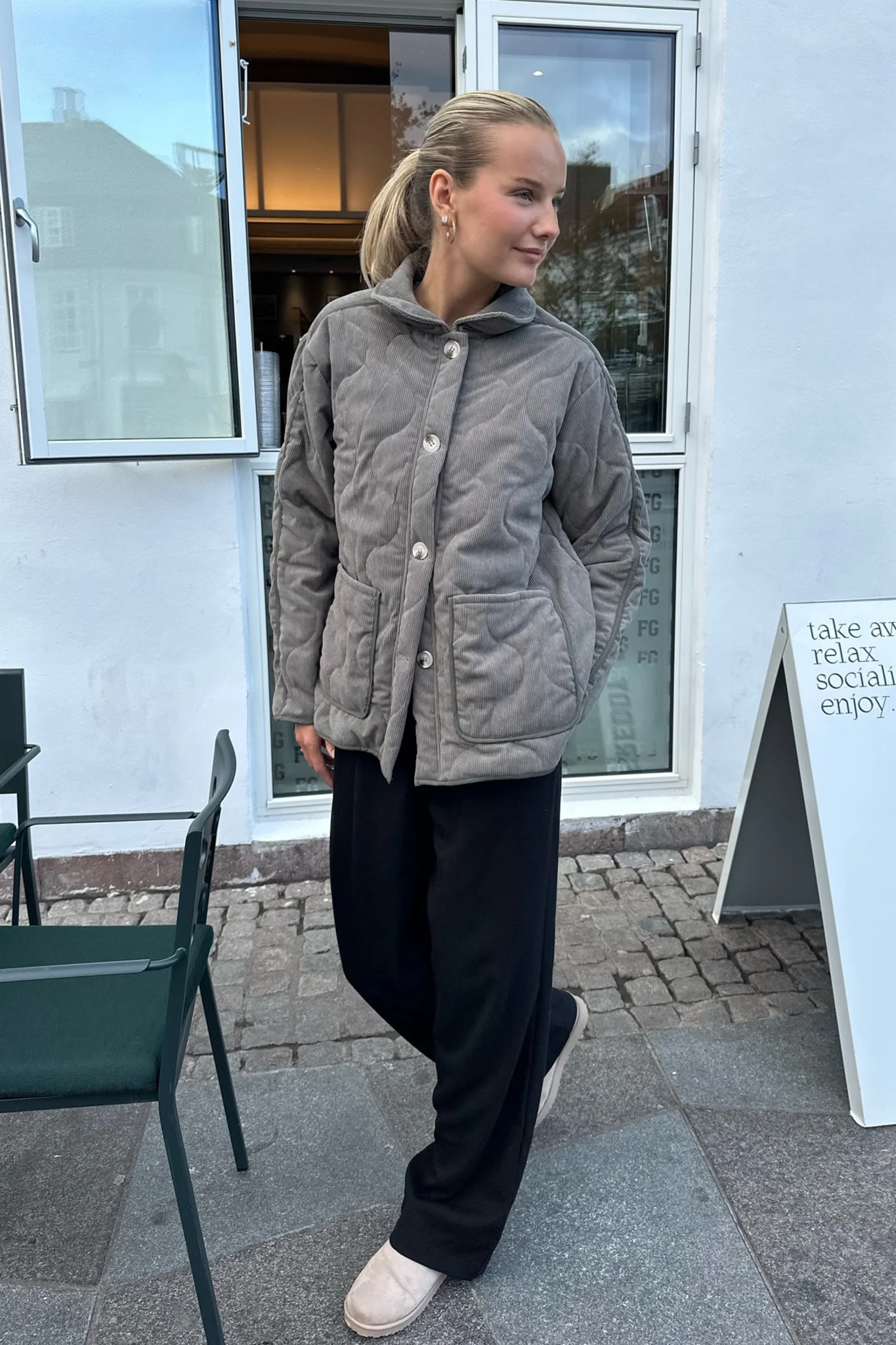 JosieIC Quilted Jacket - Grey Corduroy - Image 6