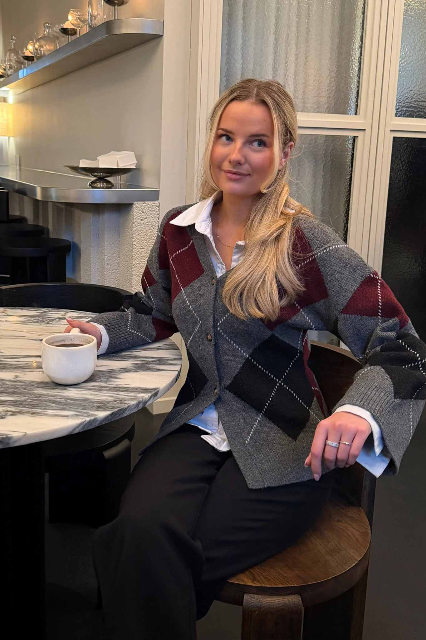 KarmaIC Fitted Cardigan - Grey Argyle - Image 3