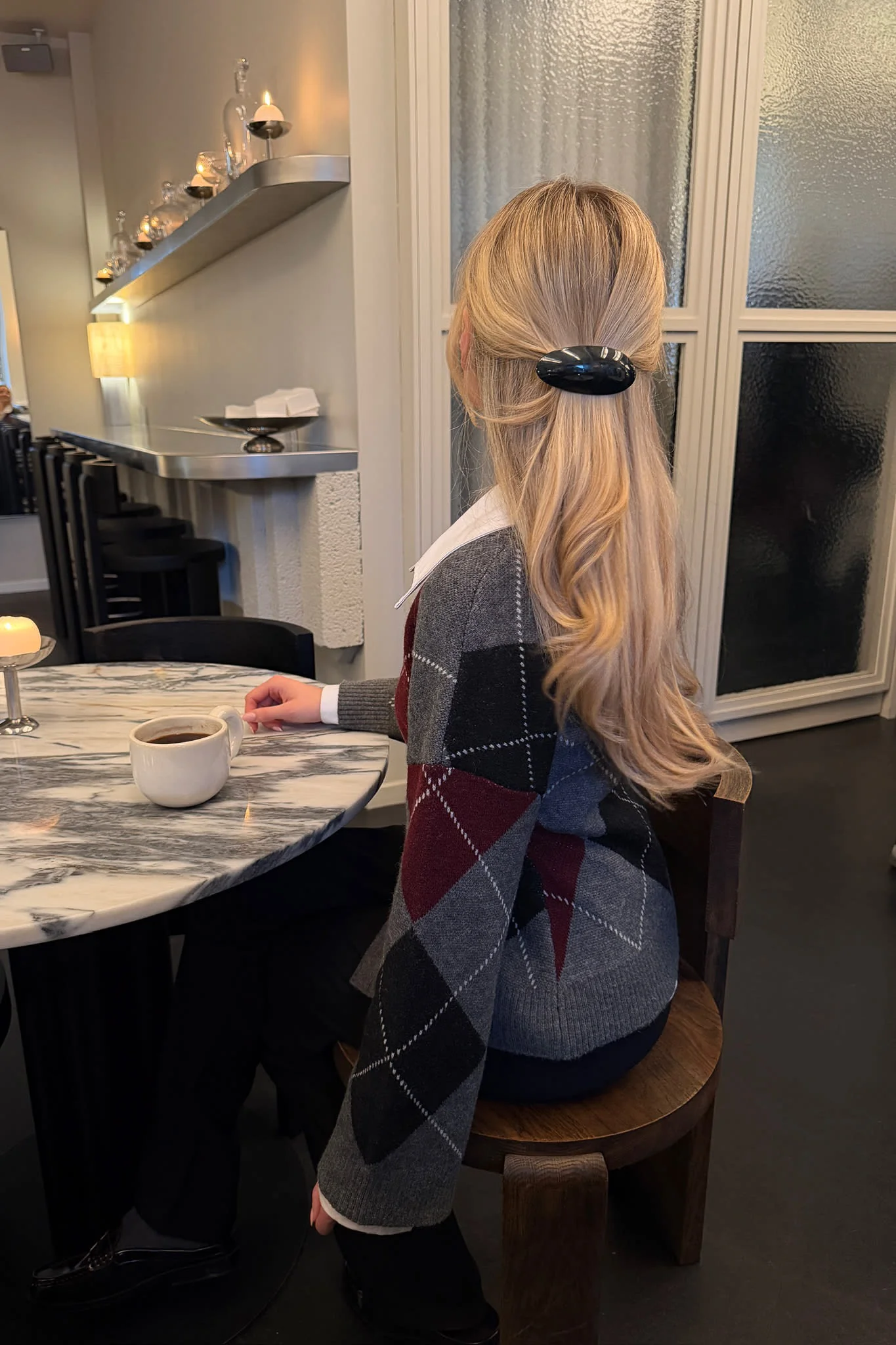 KarmaIC Fitted Cardigan - Grey Argyle - Image 4