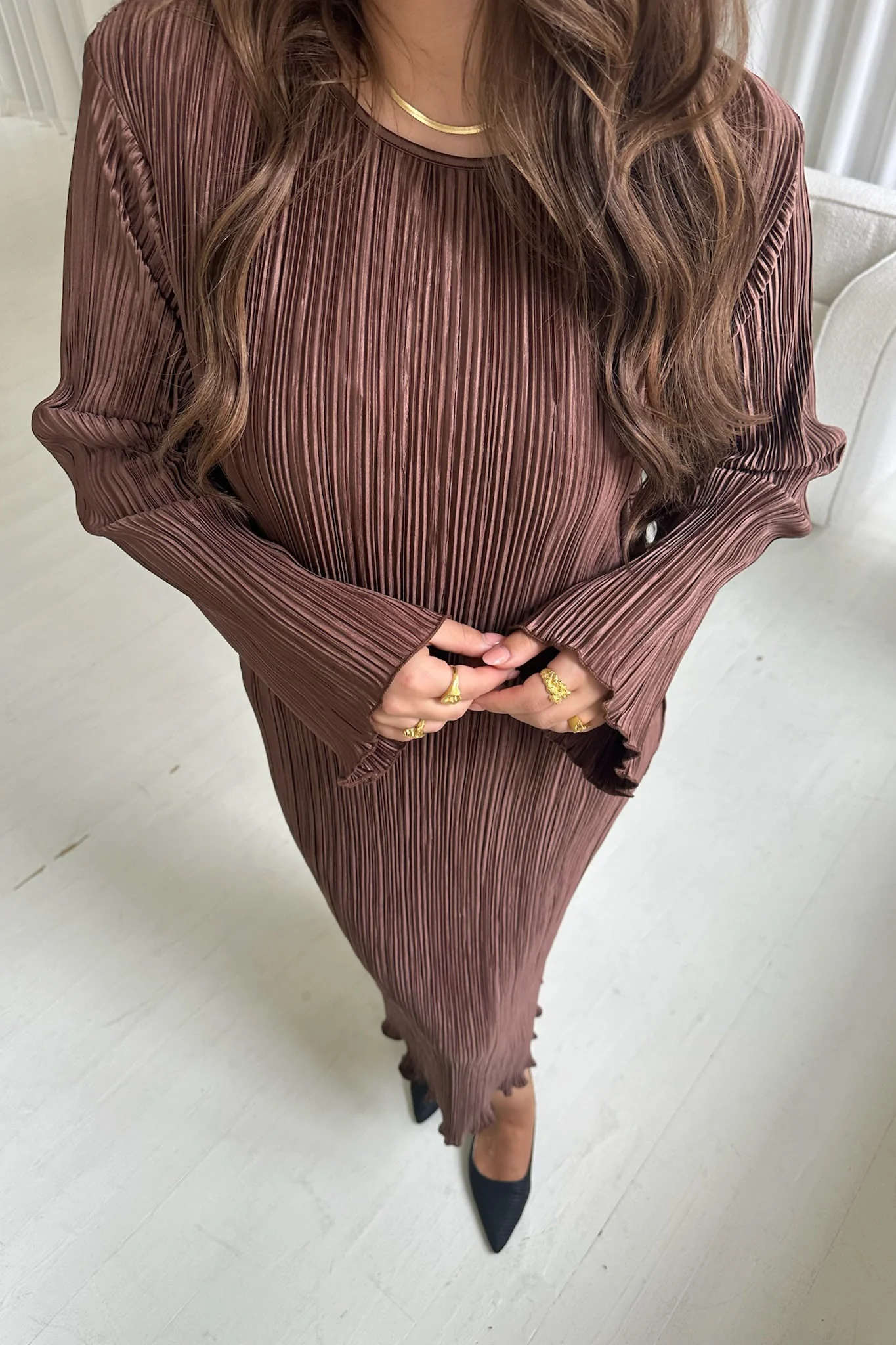 KellyIC Long Plissé Dress - Brown - Image 2