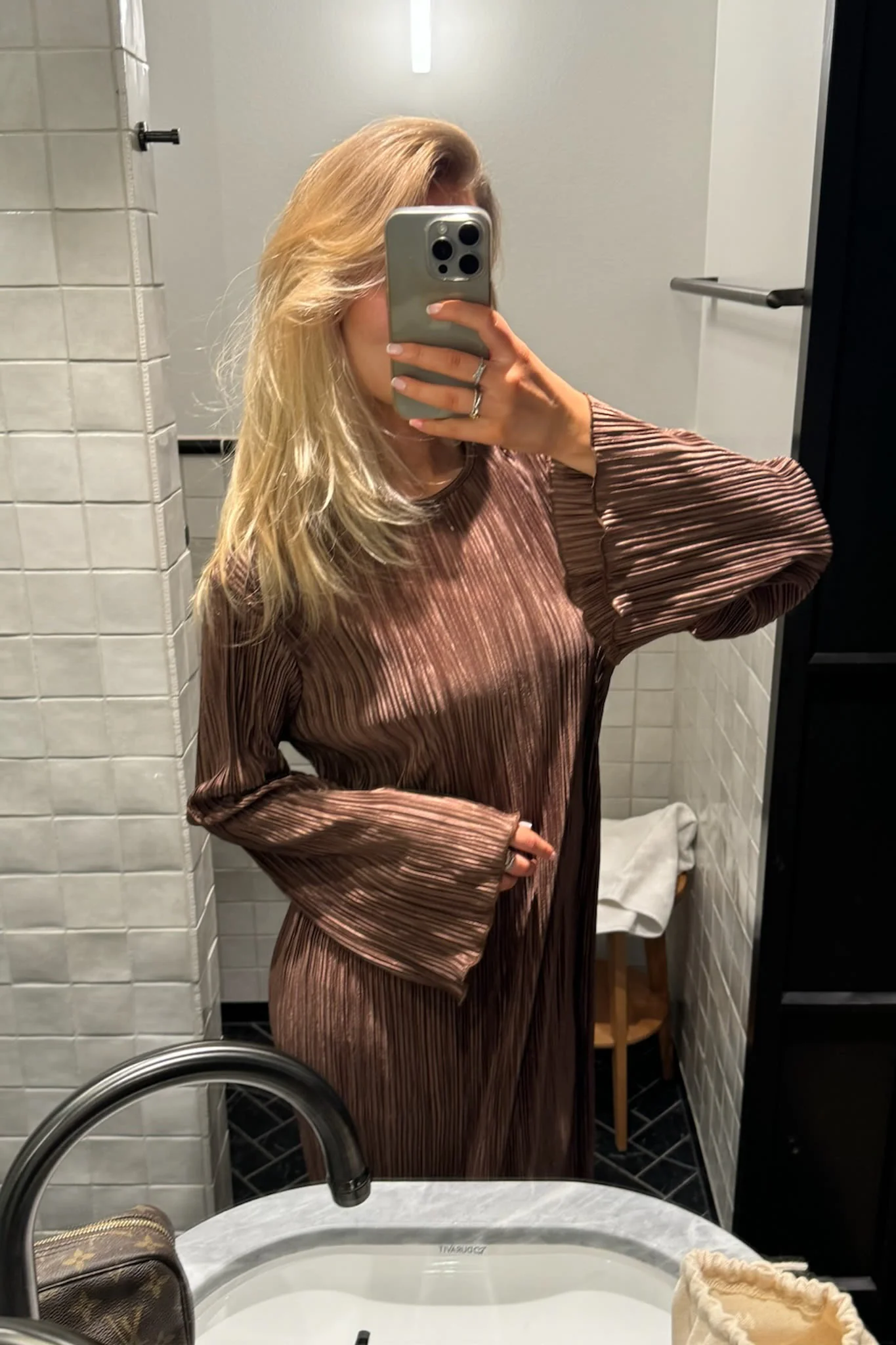 KellyIC Long Plissé Dress - Brown - Image 6