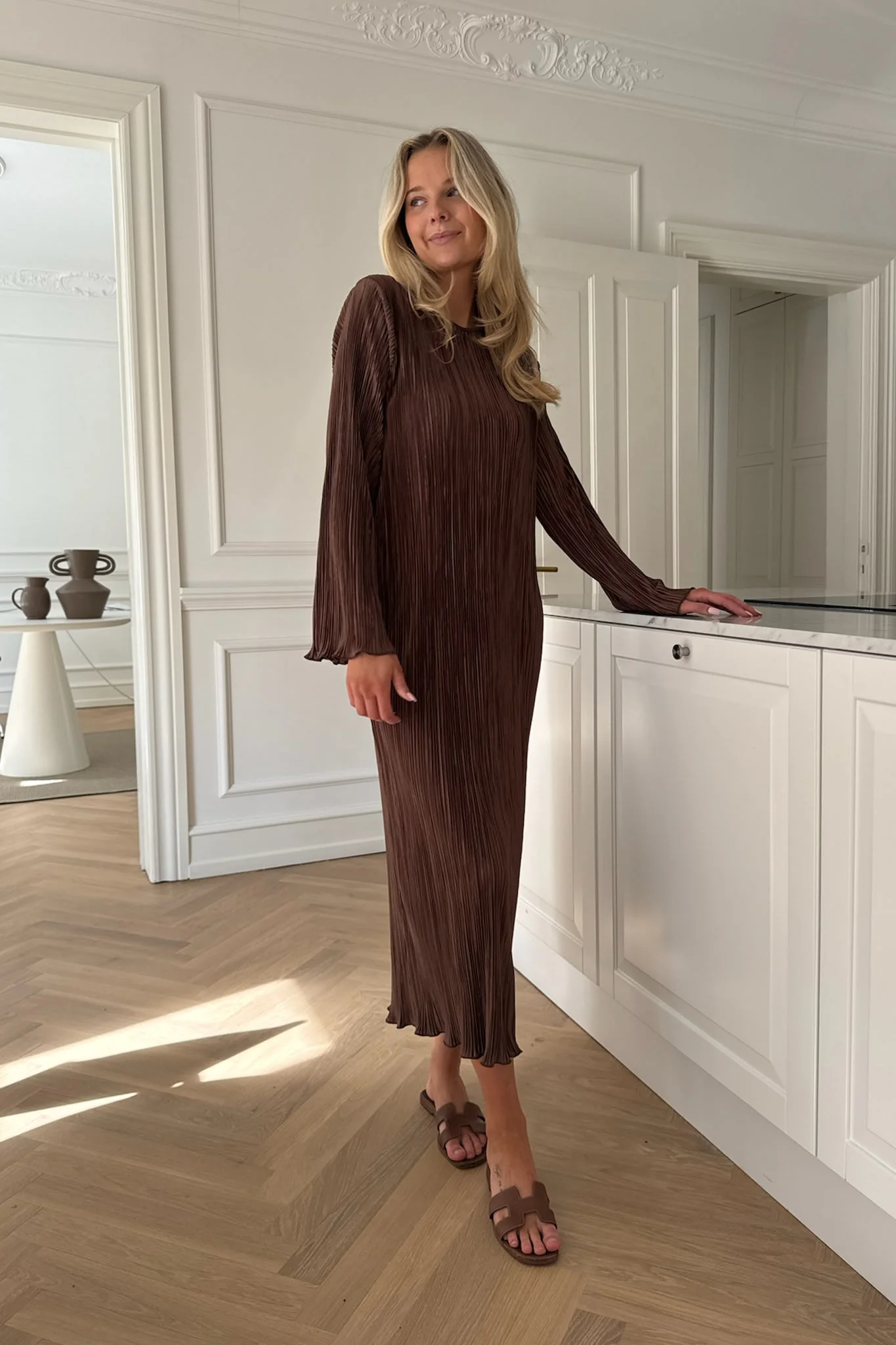 KellyIC Long Plissé Dress - Brown - Image 7