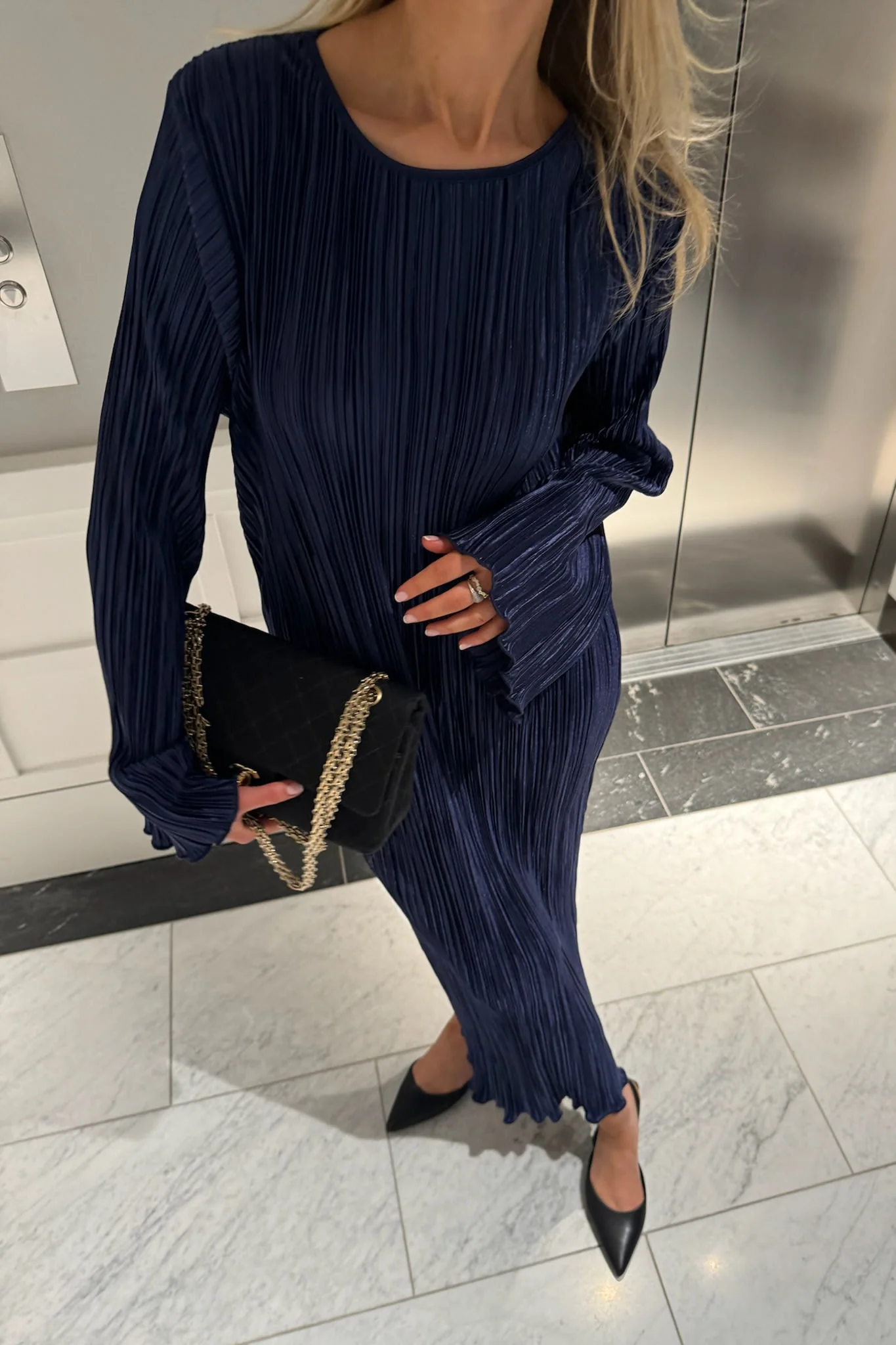 KellyIC Long Plissé Dress - Navy - Image 9