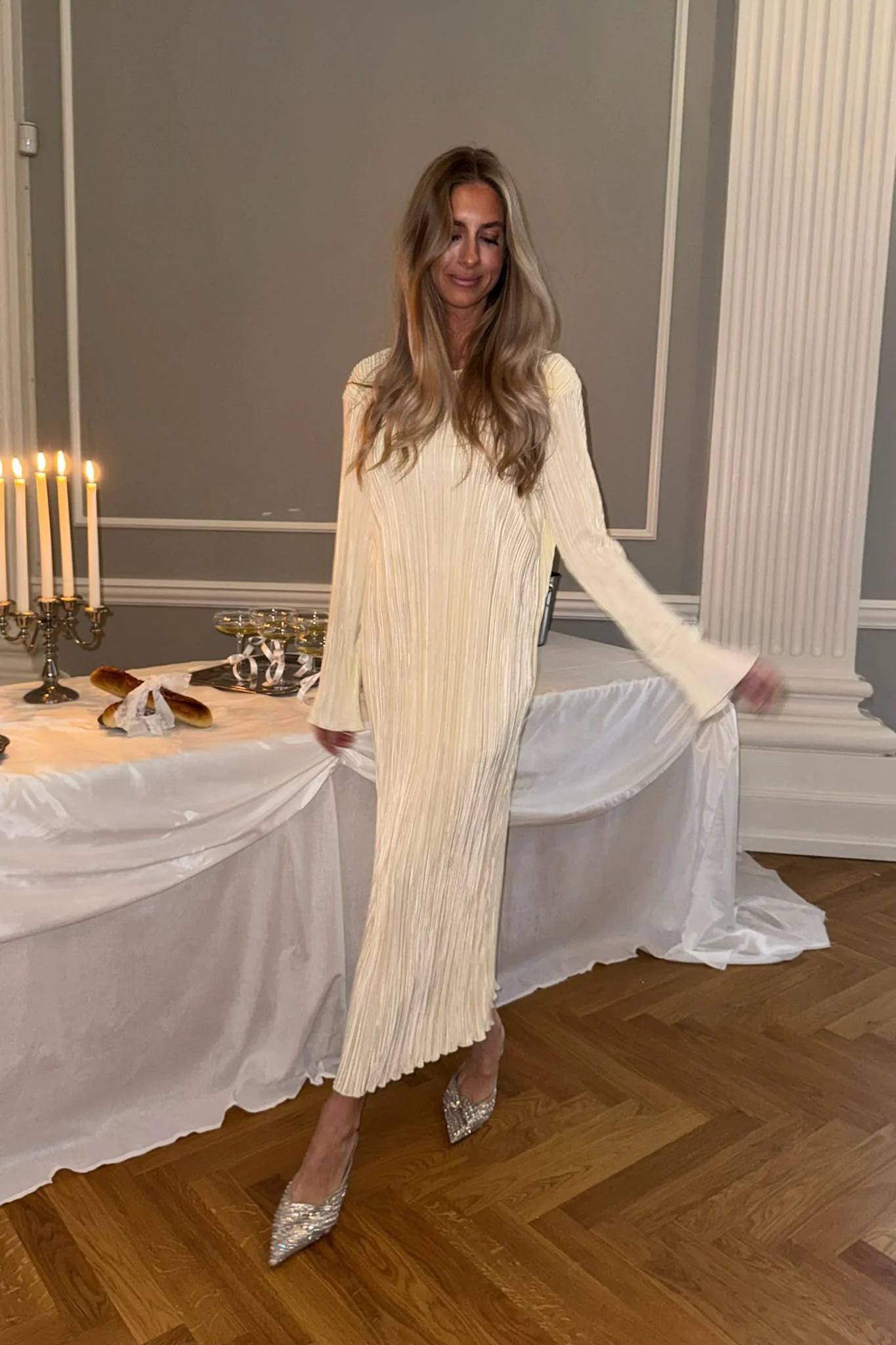 KellyIC Long Plissé Dress - Off White