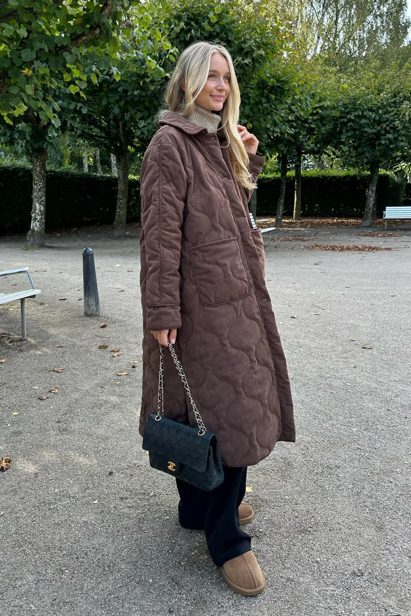 JosieIC Long Quilted Jacket - Brown Corduroy