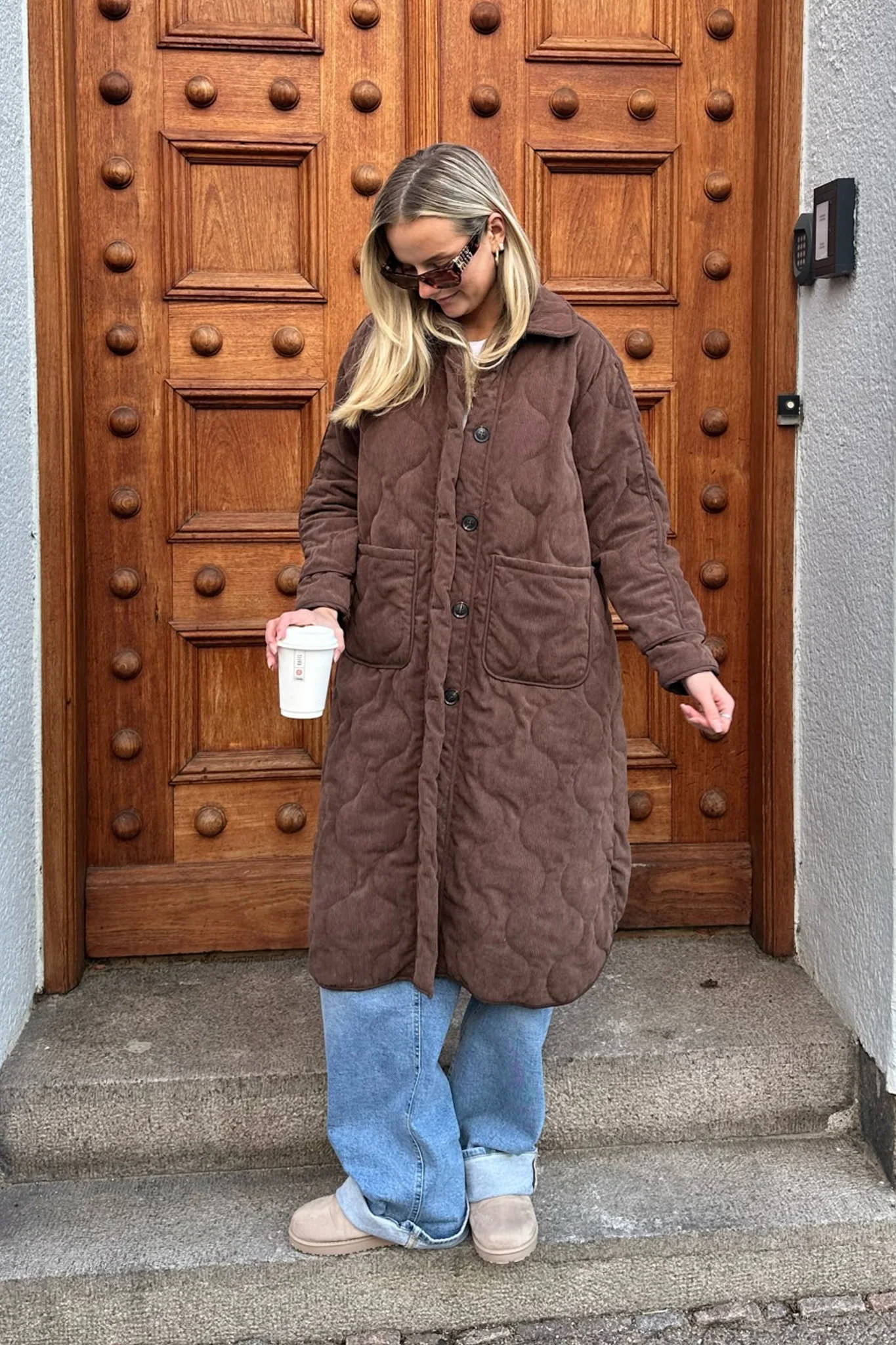 JosieIC Long Quilted Jacket - Brown Corduroy - Image 8