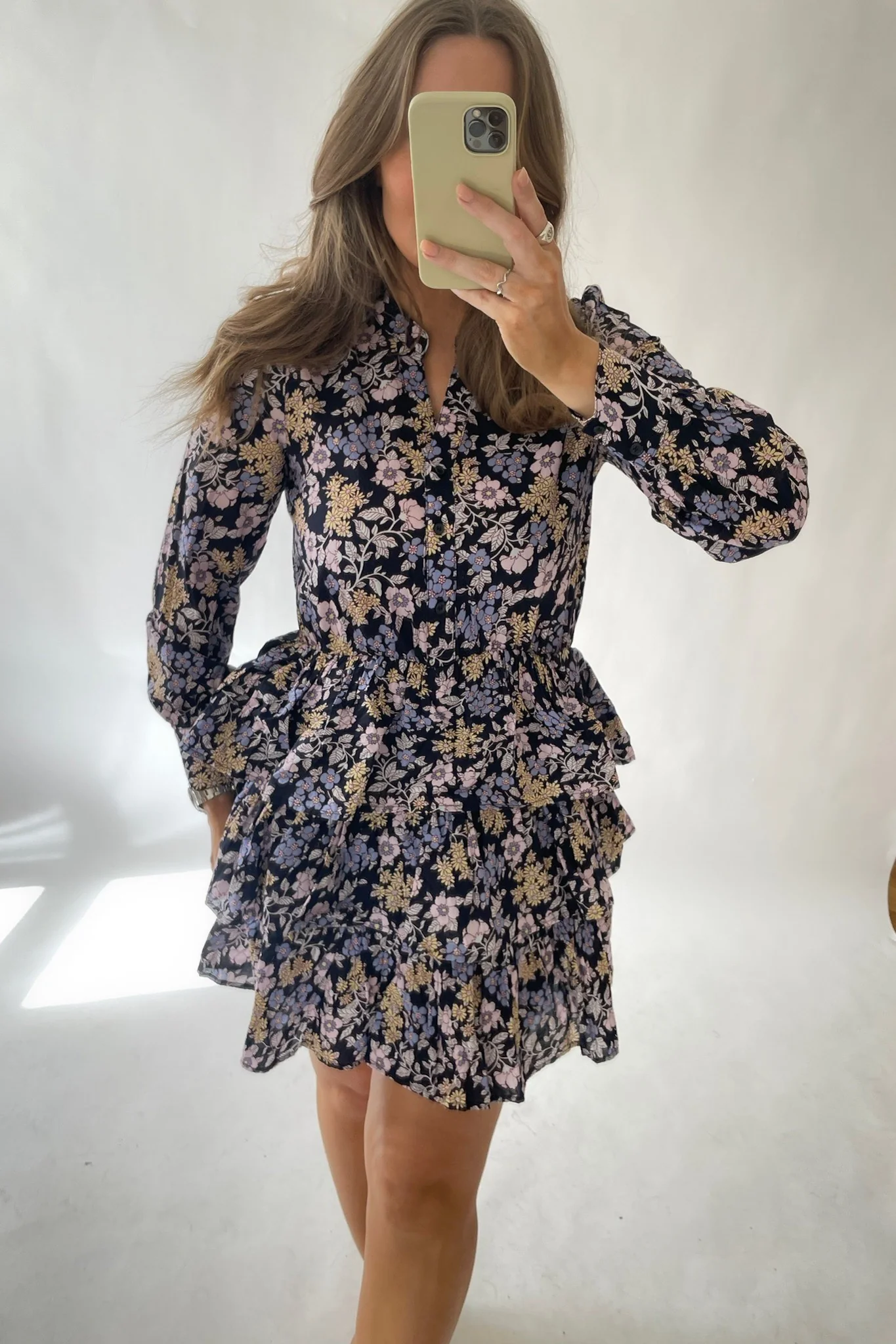 NMLaura LS Layer Dress - Black Flower