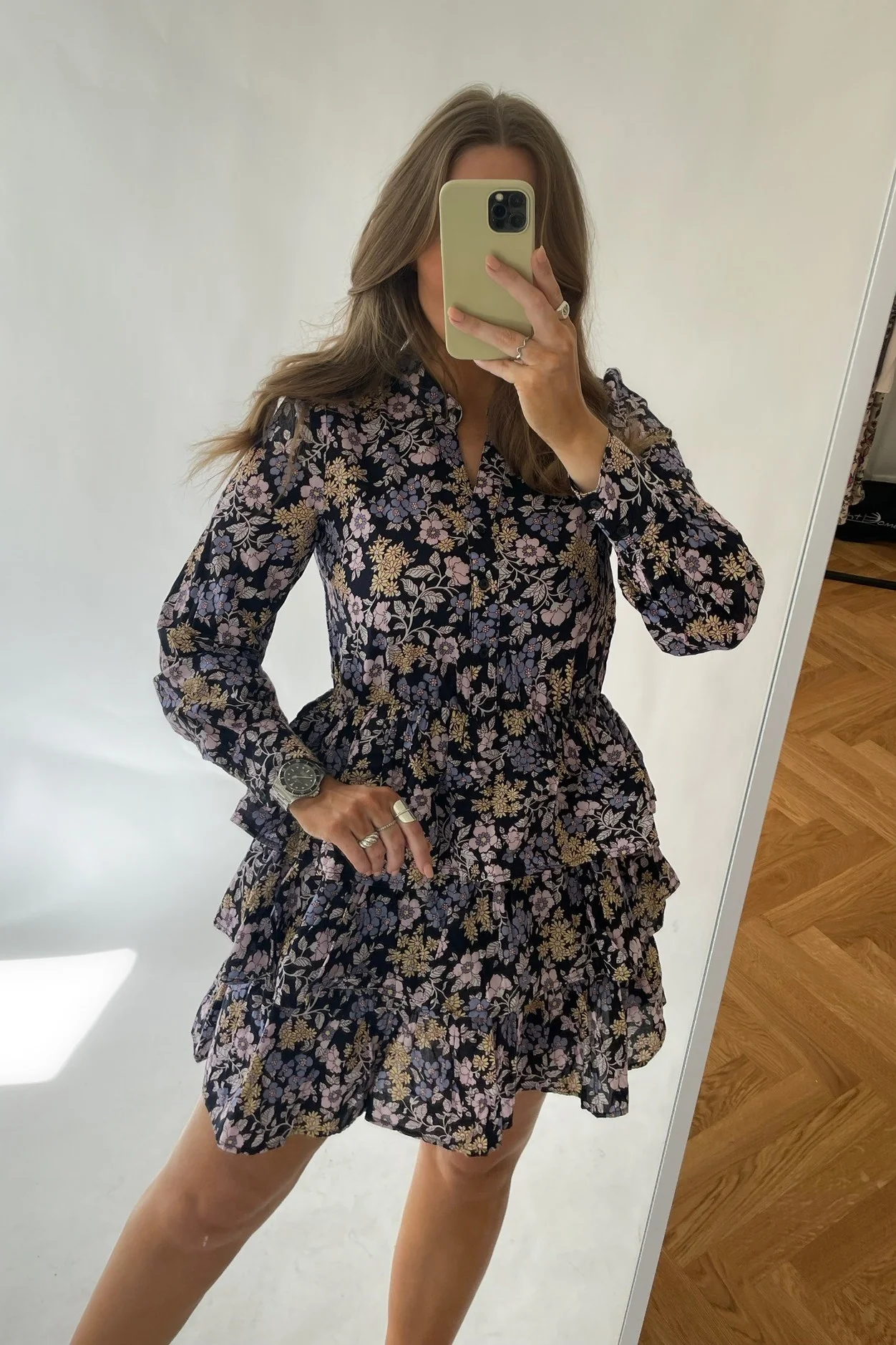 NMLaura LS Layer Dress - Black Flower - Image 3