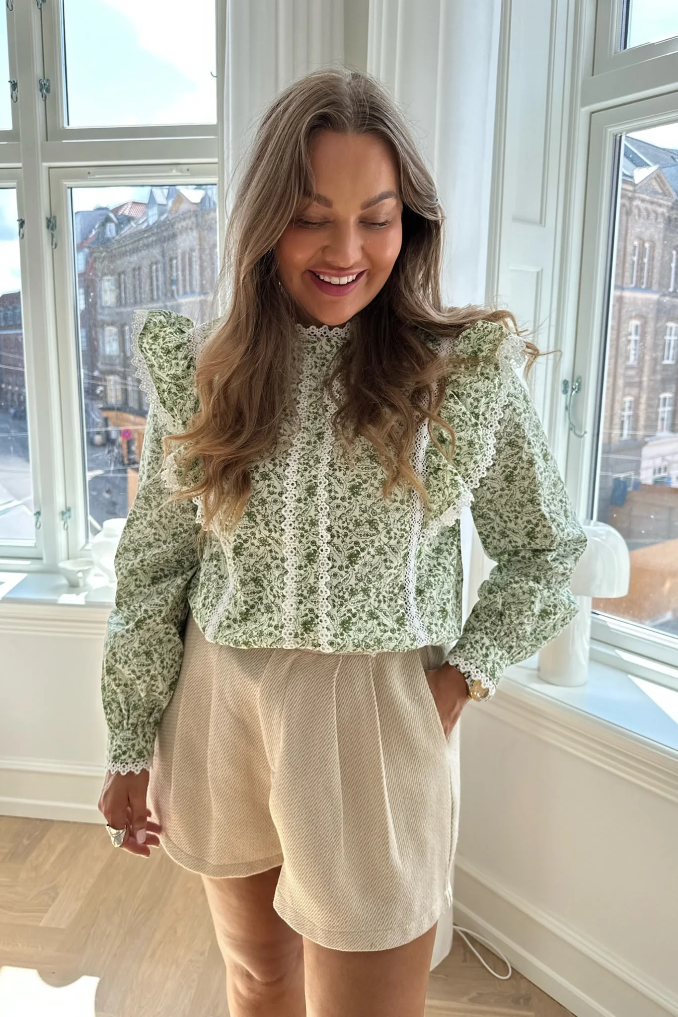 LiaIC Lace Shirt - Green Garden Print