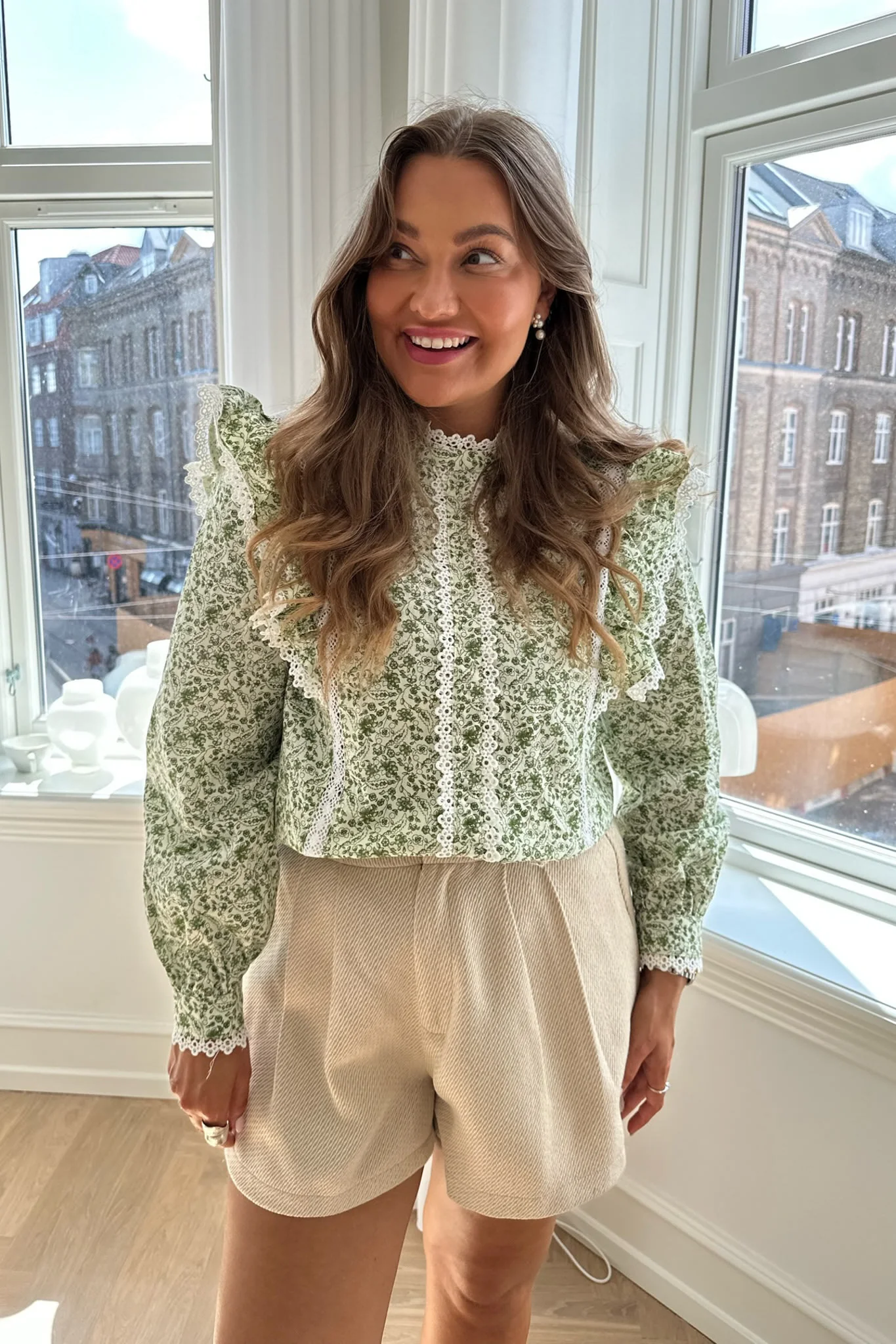 LiaIC Lace Shirt - Green Garden Print - Image 2