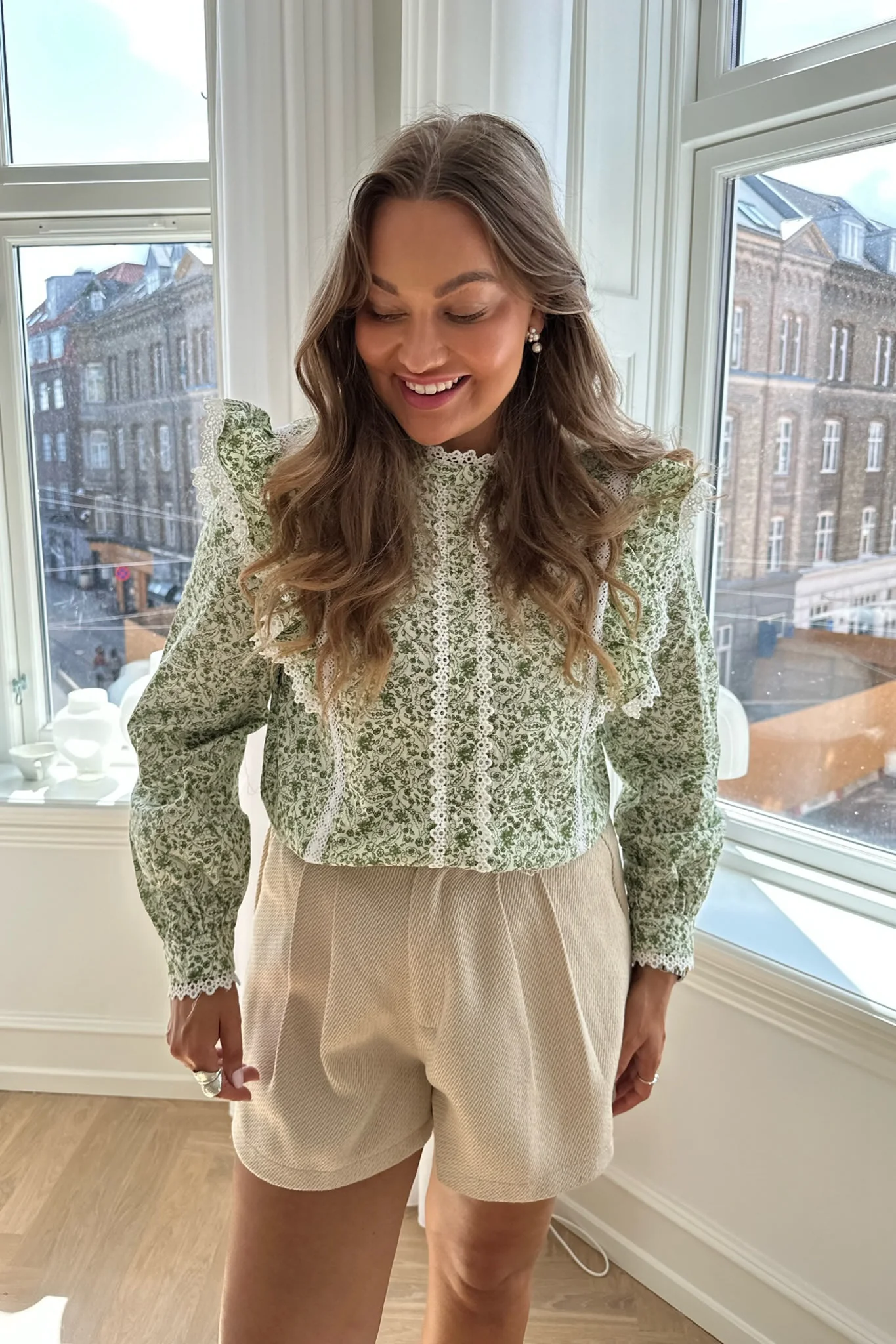 LiaIC Lace Shirt - Green Garden Print - Image 4