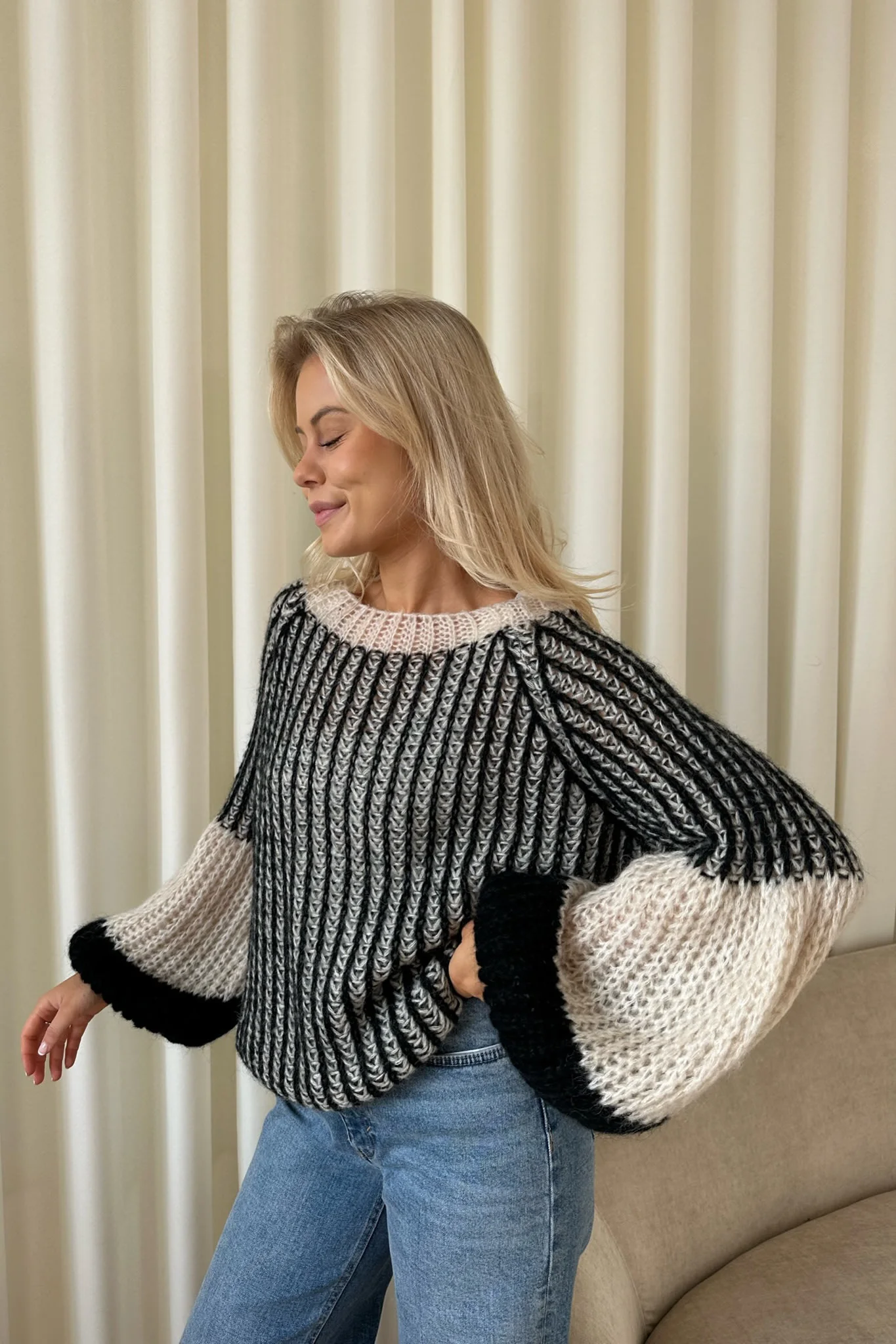 Noella Liana Knit Sweater - Cream Black - Image 2