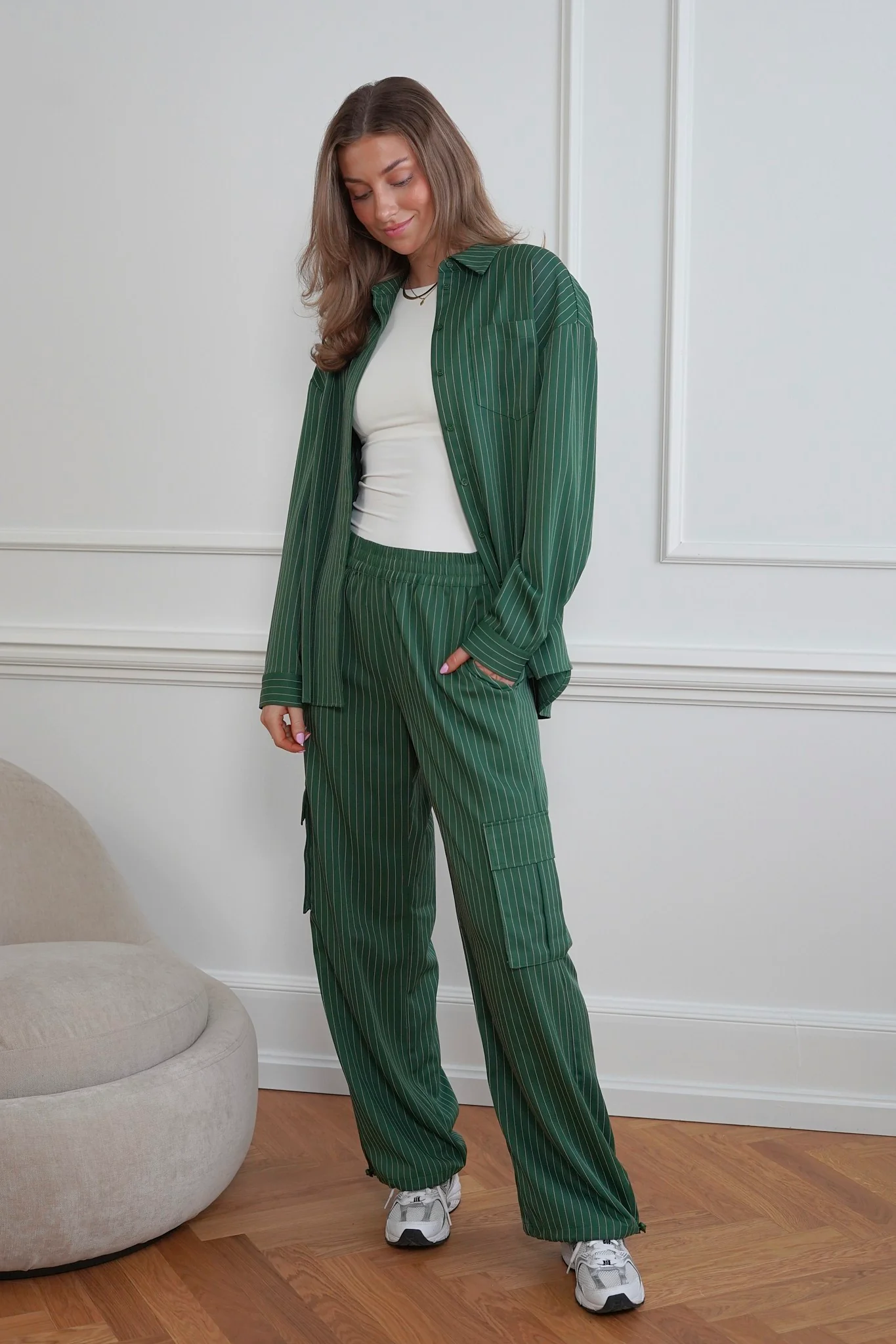LivaIC Cargo Pants - Dark Green Pinstripe - Image 7