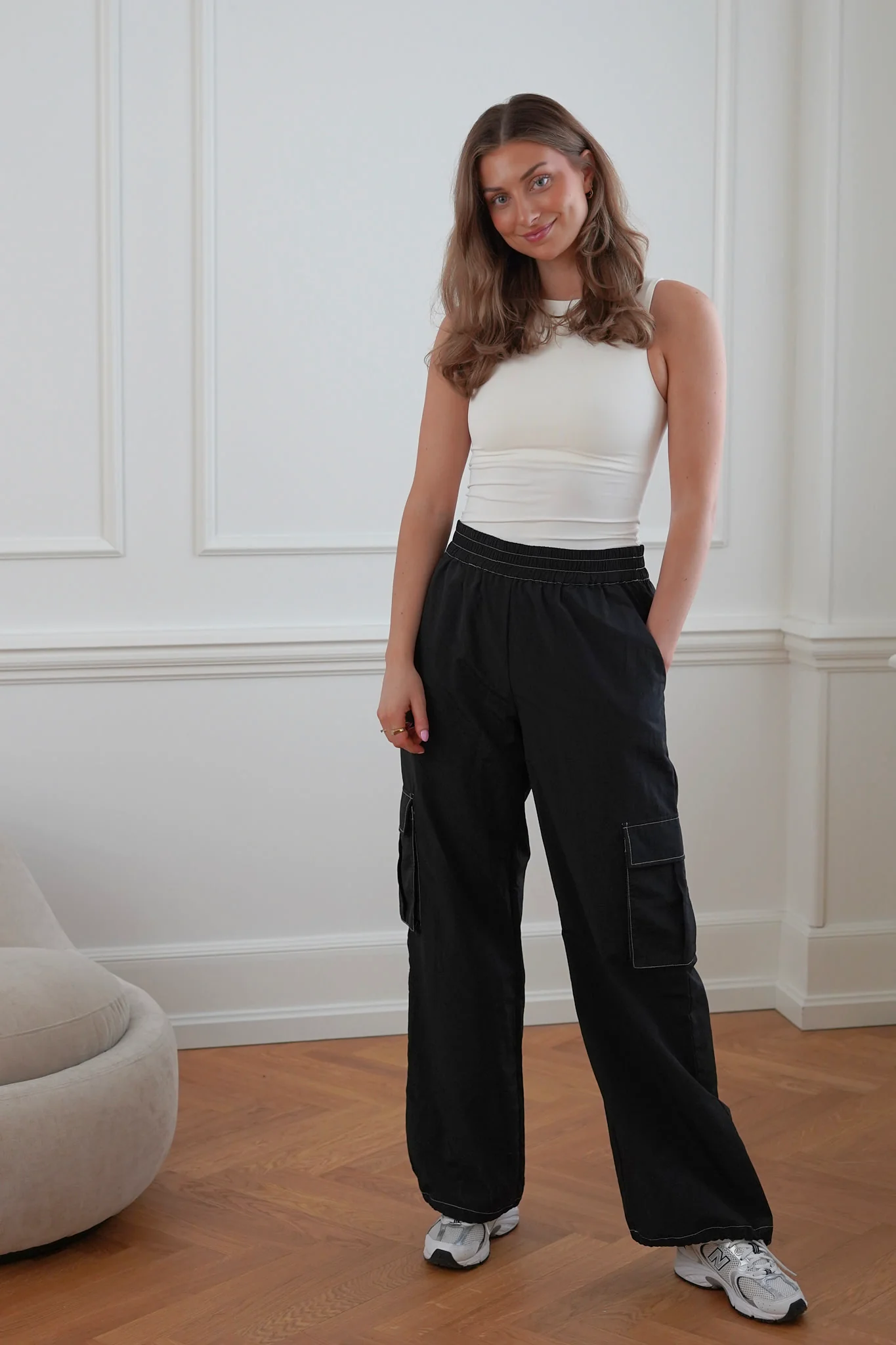 LivaIC Cargo Pants - Black With White Stitching - Image 3