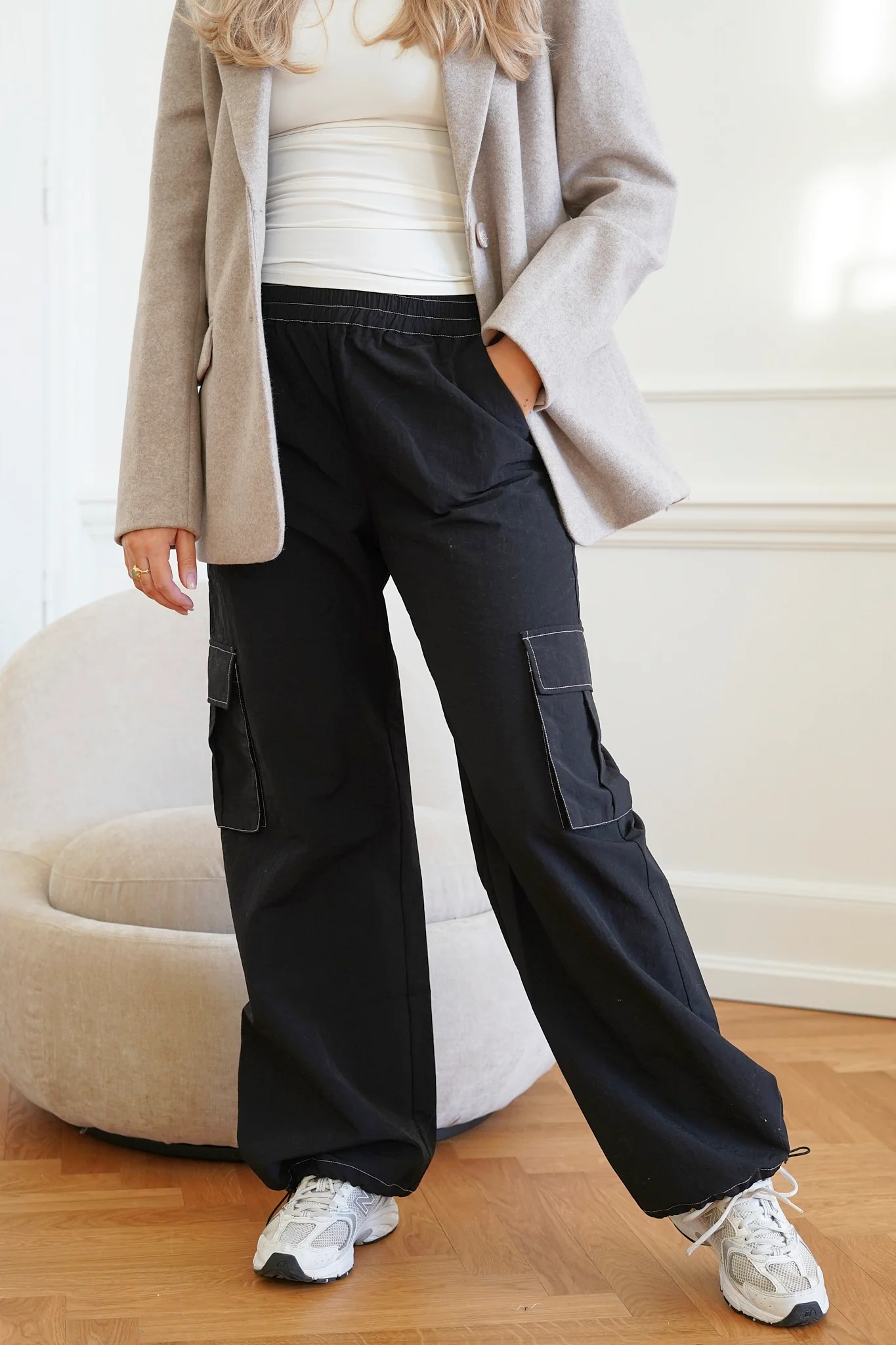 LivaIC Cargo Pants - Black With White Stitching - Image 6