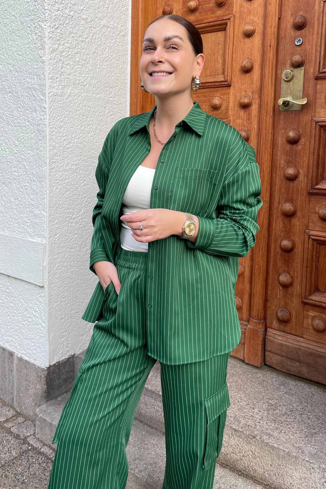LivaIC Shirt - Dark Green Pinstripe
