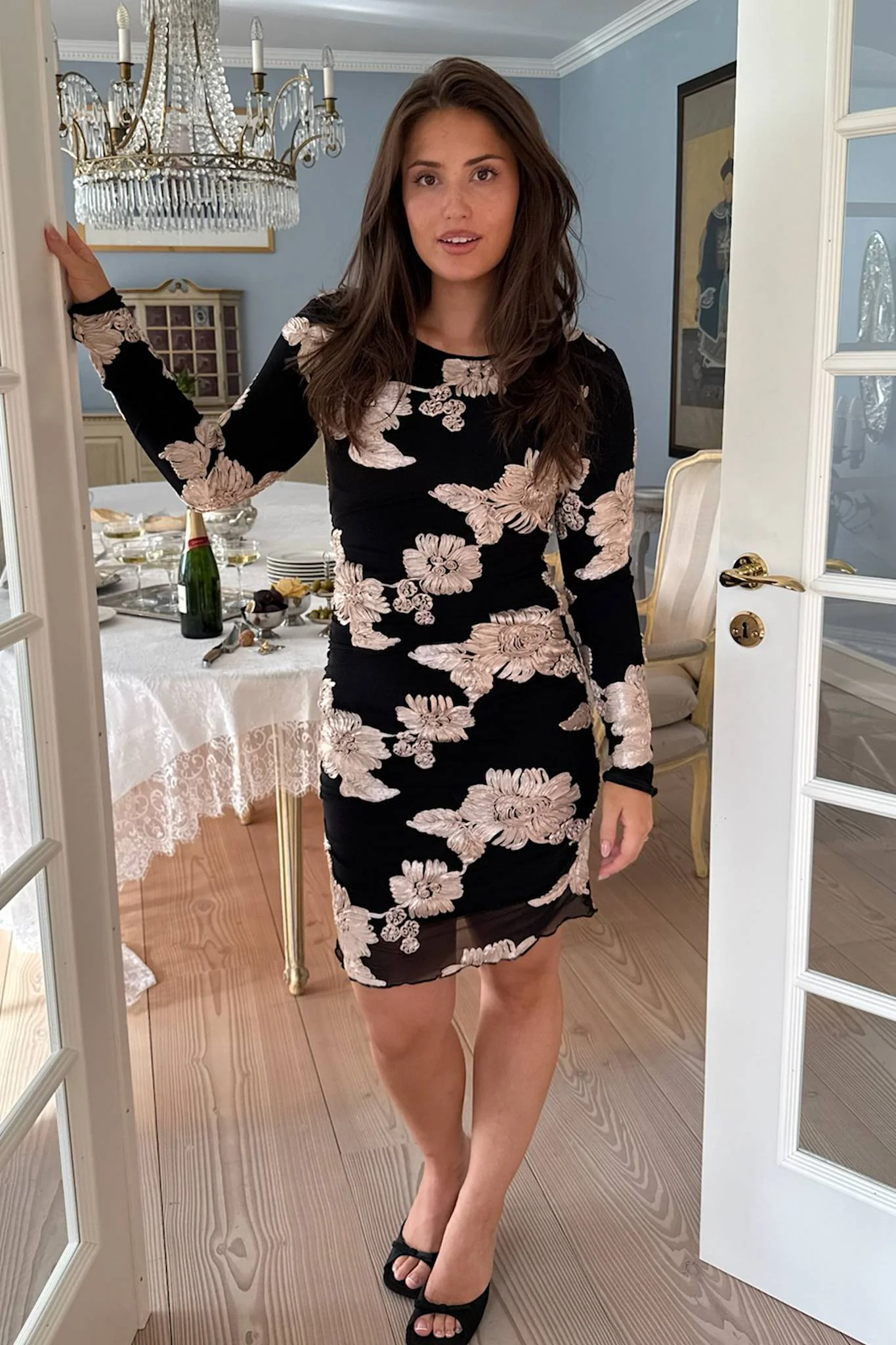 MajaIC Mesh Dress - Black Beige Flower - Image 8