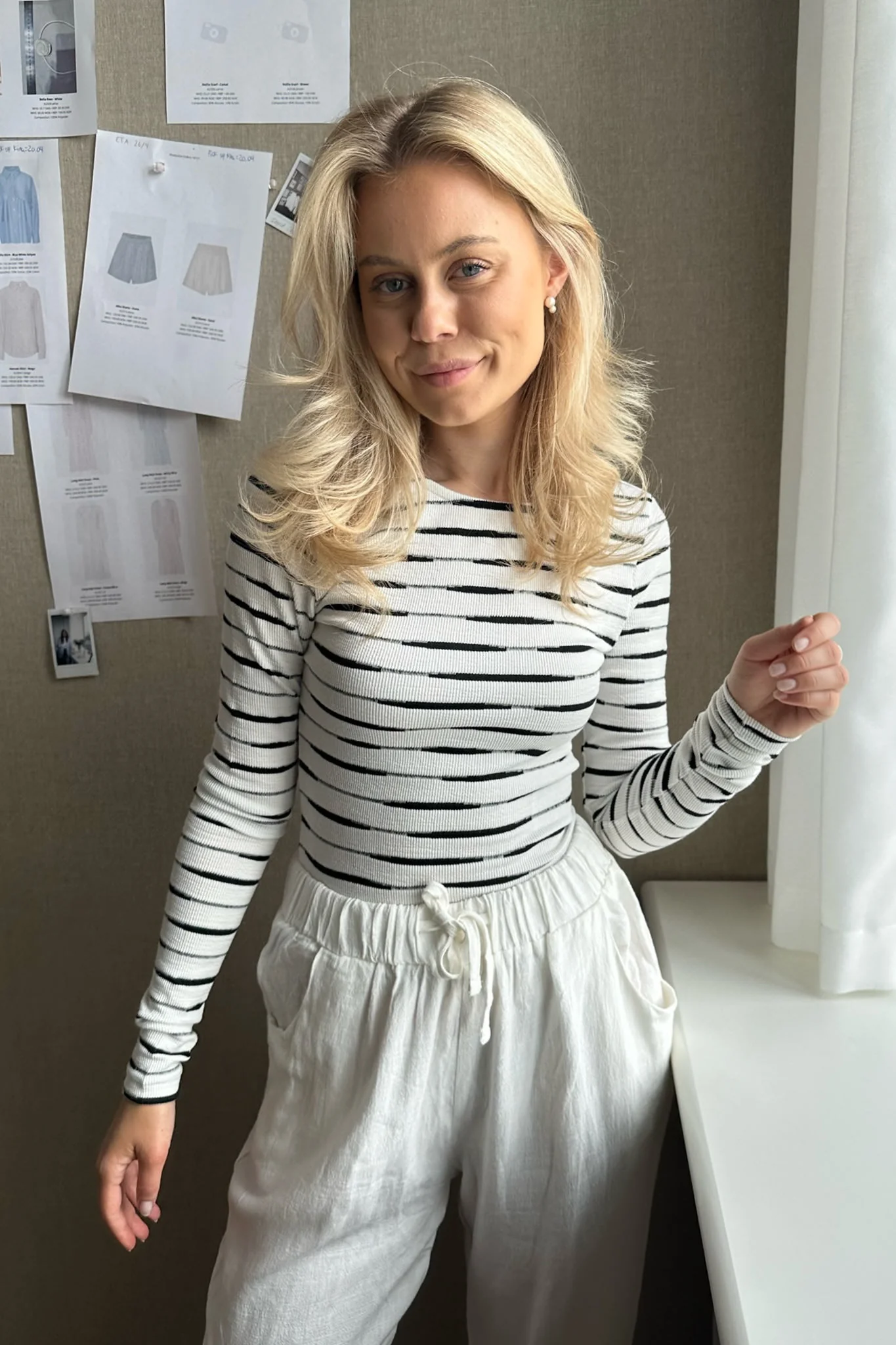 NMMalina LS Stripe Top - Snow White Black - Image 2