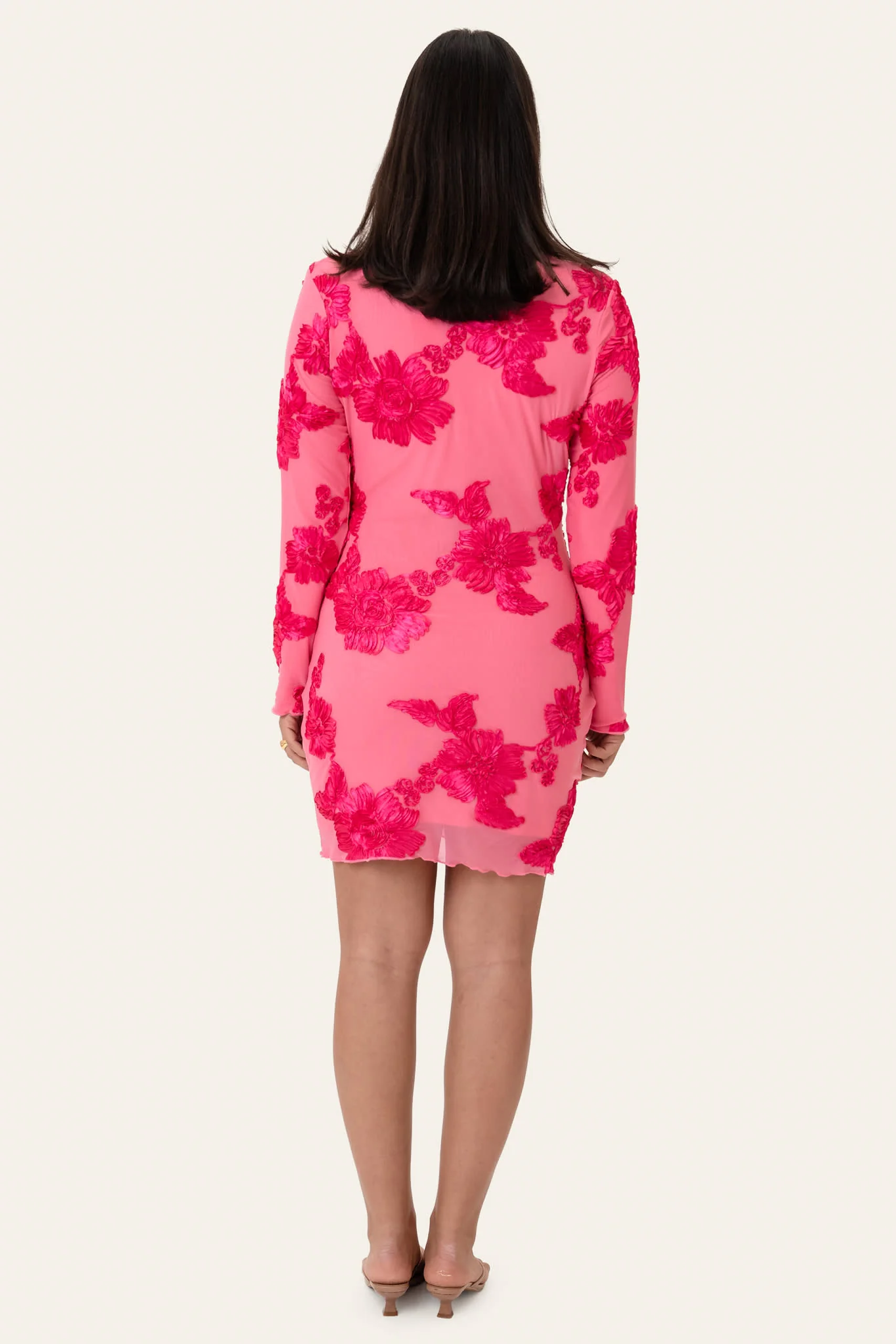 MalouIC Mesh Dress - Fuchsia Pink Flower - Image 4
