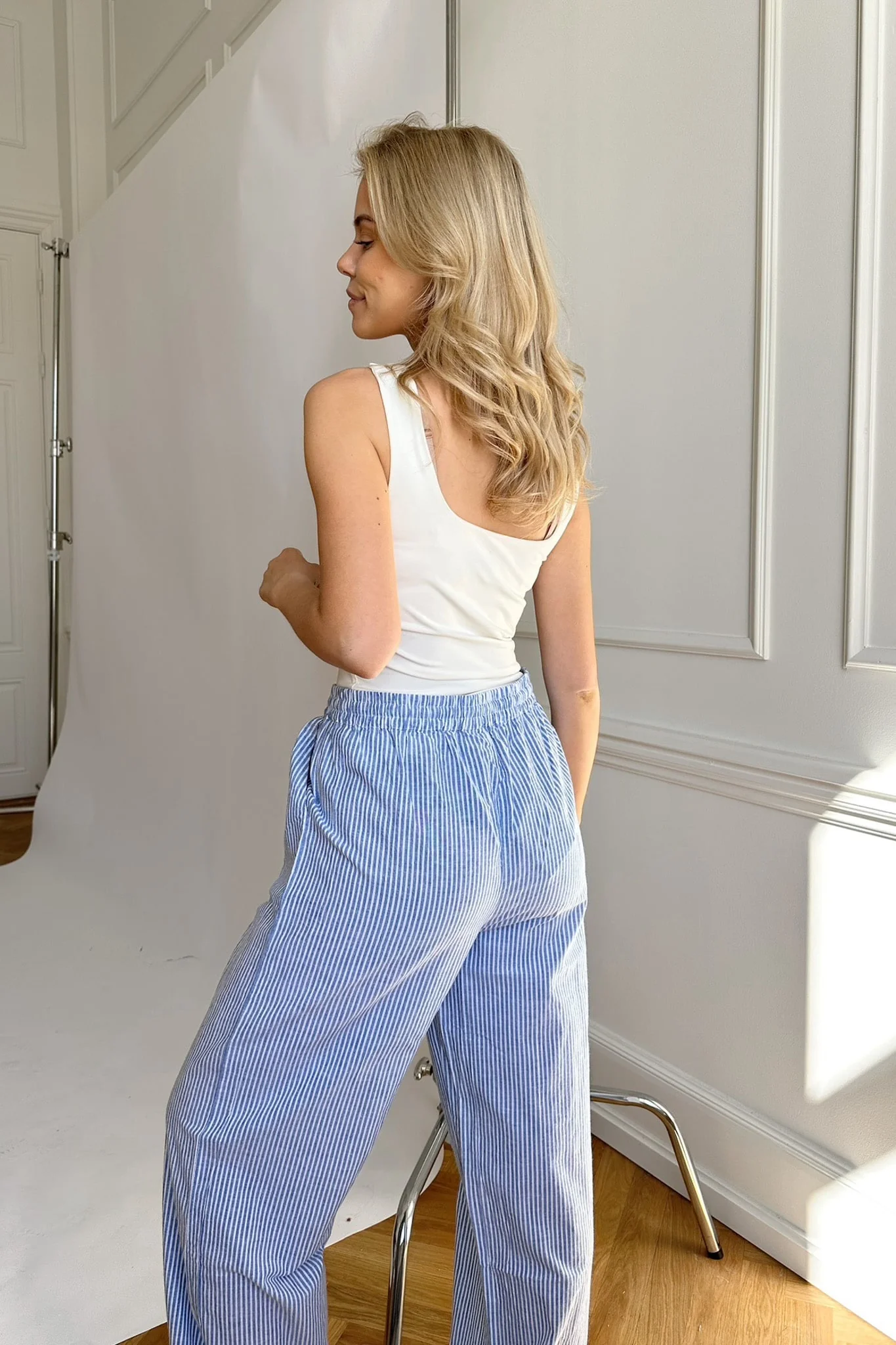 PCMalula HW Wide Pants - Bright White Blue - Image 5