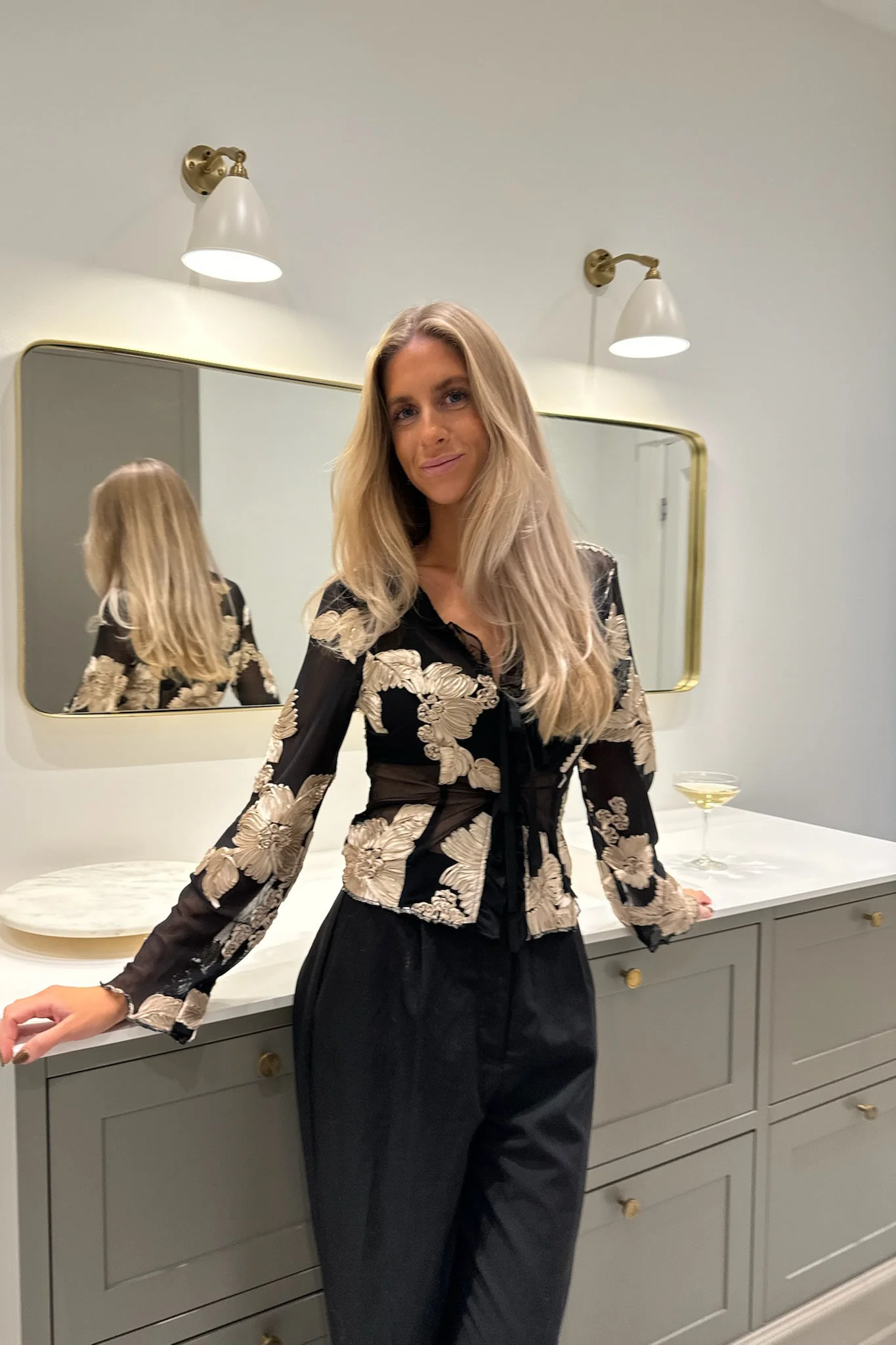 MarlyIC Mesh Top - Black Beige Flower