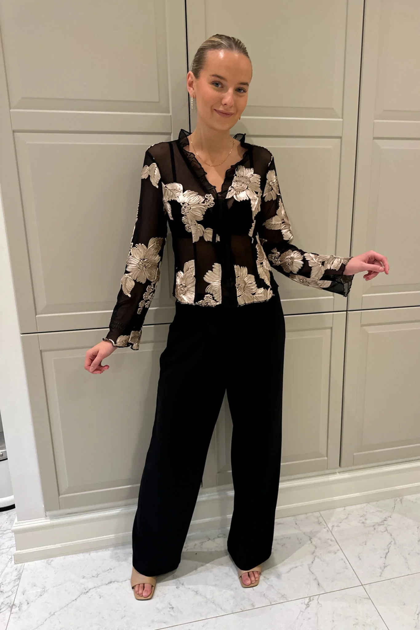 MarlyIC Mesh Top - Black Beige Flower - Image 5