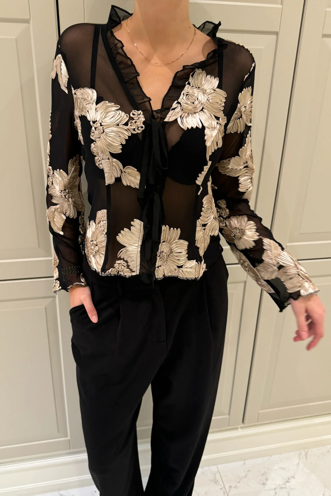 MarlyIC Mesh Top - Black Beige Flower - Image 6