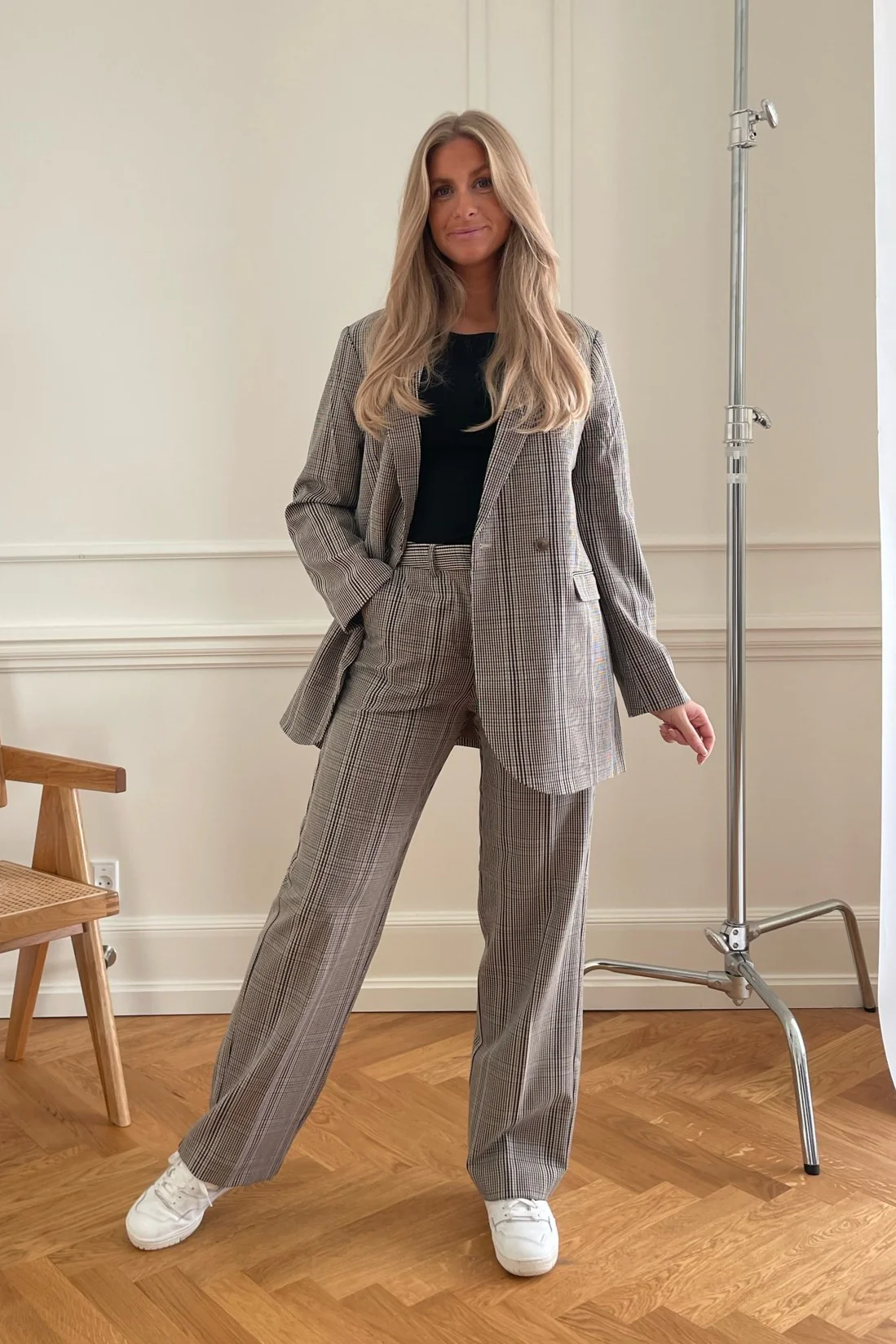 JXMary Check Blazer - Oatmeal Check - Image 5