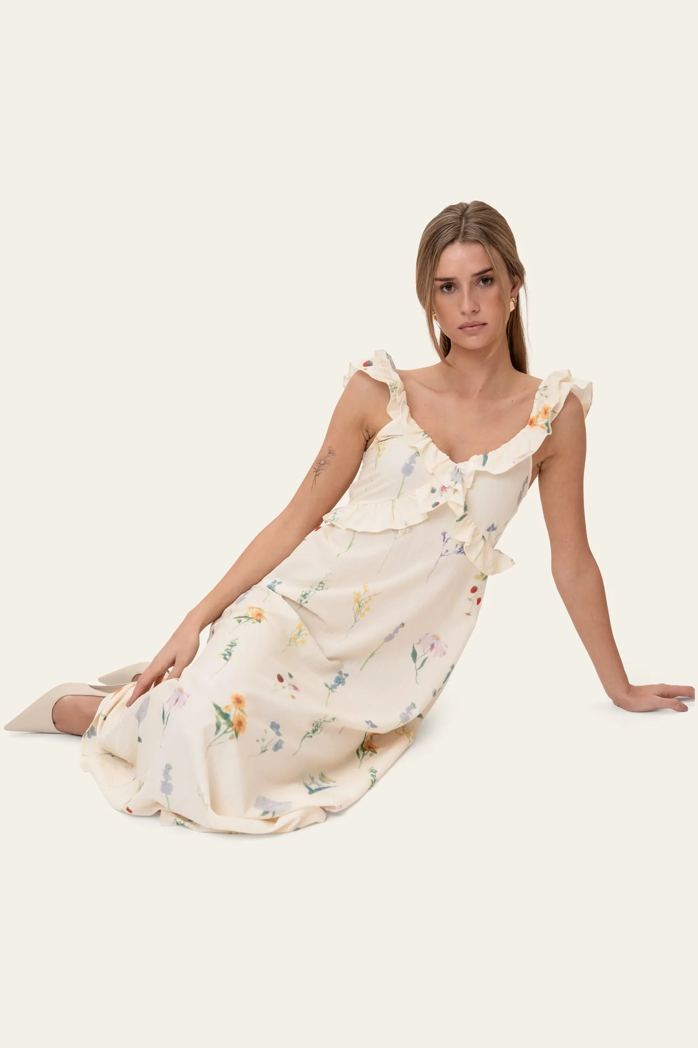 MelbaIC Dress - Off White Flower Print - Image 6