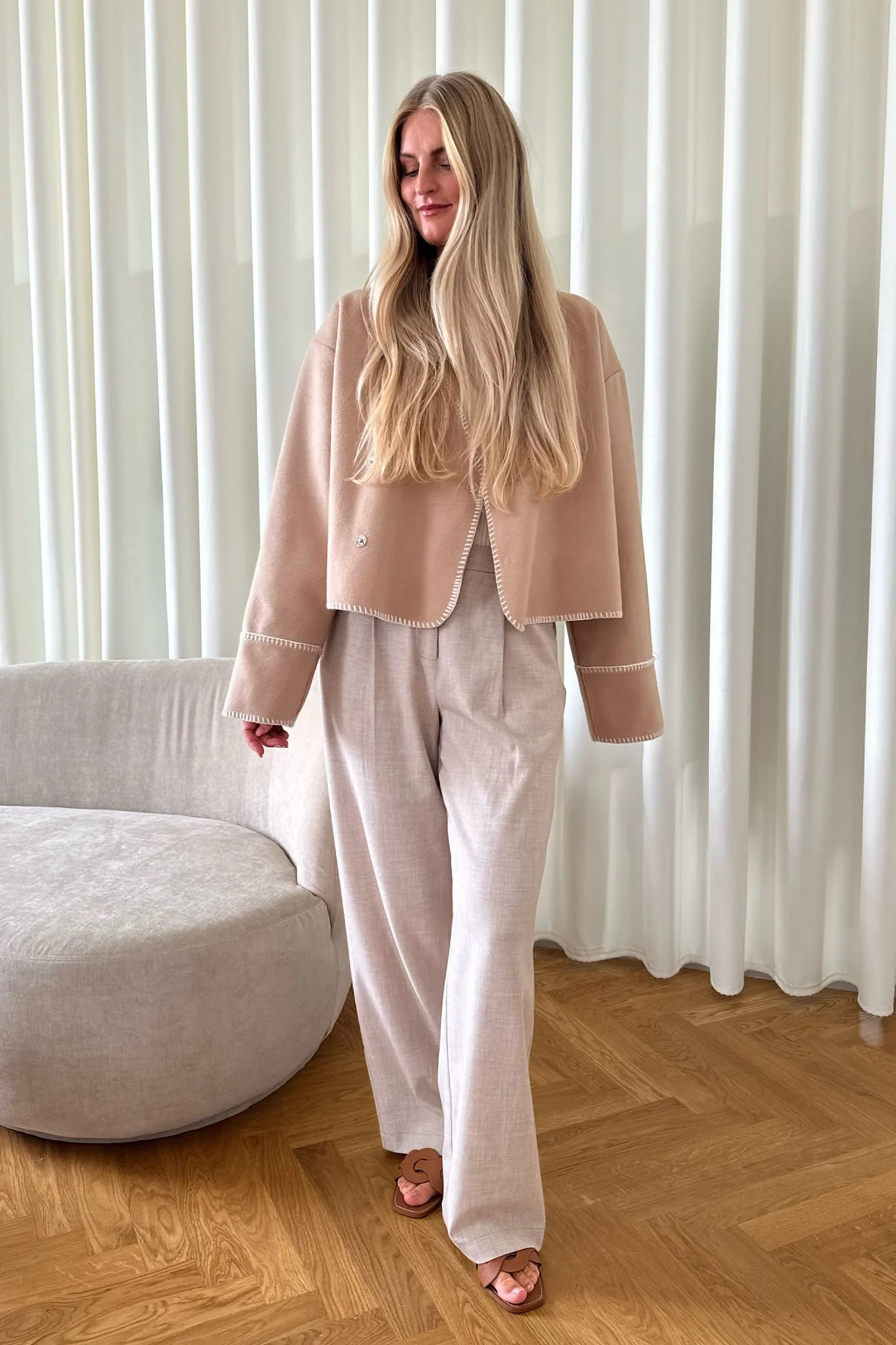 MellieIC Contrast Stitching Jacket - Beige - Image 8
