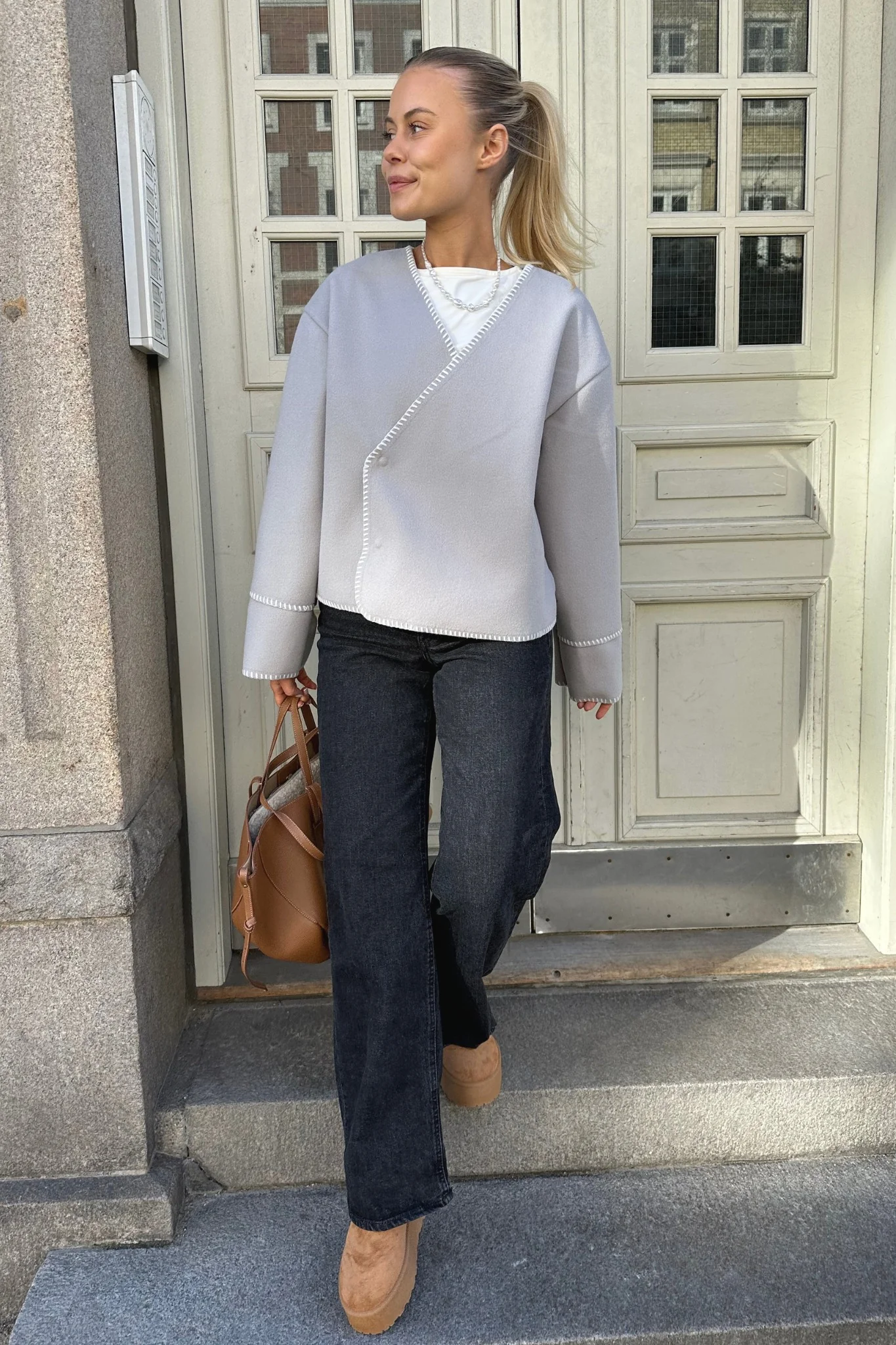 MellieIC Contrast Stitching Jacket - Grey