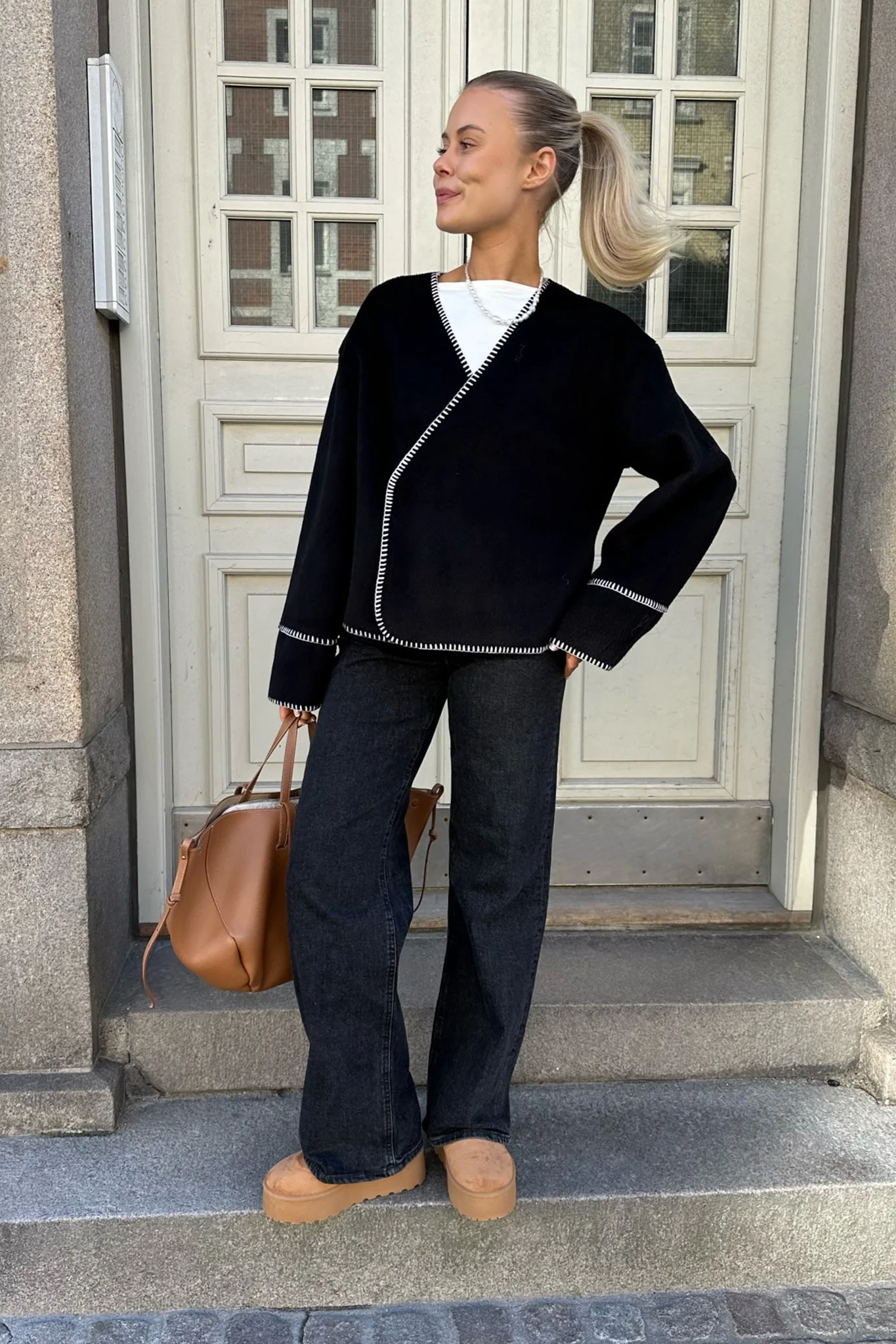MellieIC Contrast Stitching Jacket - Black - Image 6
