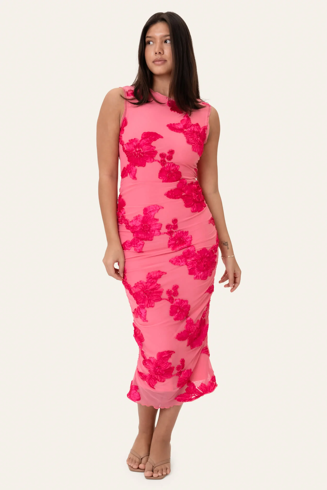MiraIC Mesh Dress - Fuchsia Pink Flower