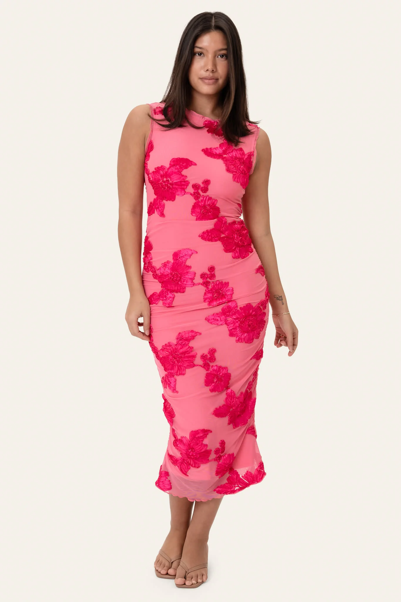 MiraIC Mesh Dress - Fuchsia Pink Flower - Image 4