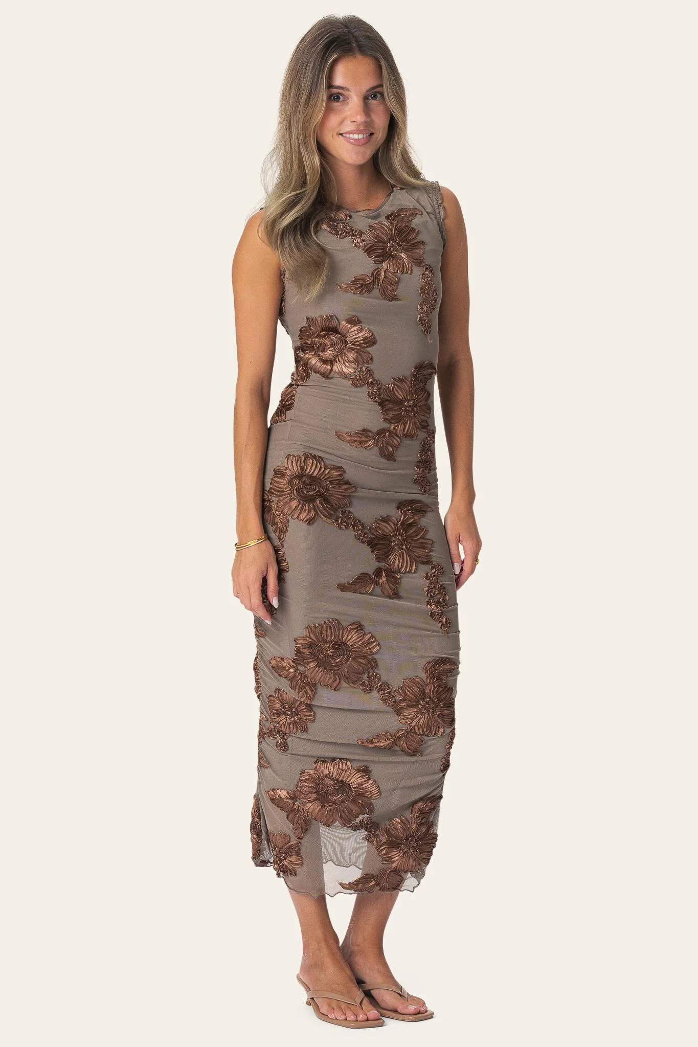 MiraIC Mesh Dress - Mocca Flower