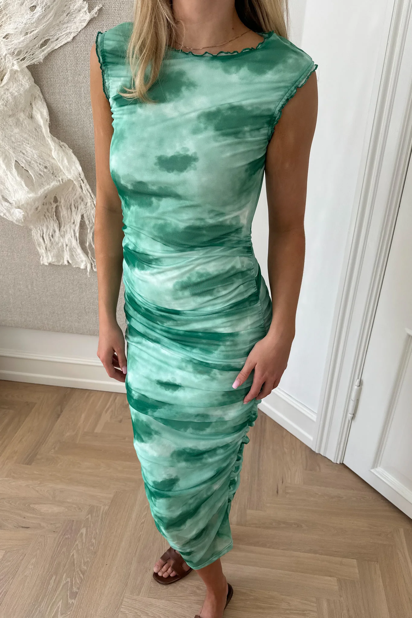 MiraIC Mesh Dress - Abstract Green Print - Image 2