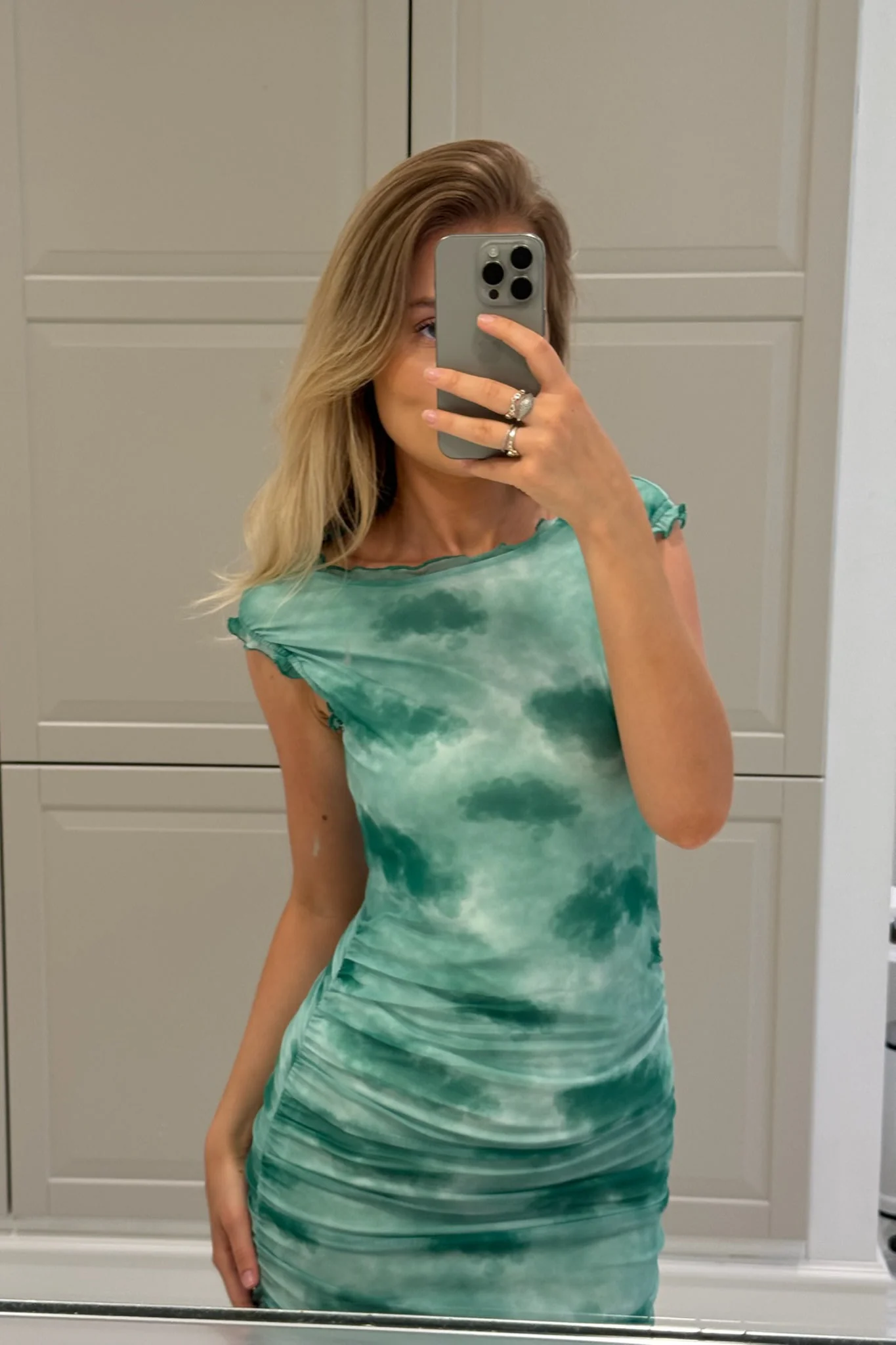 MiraIC Mesh Dress - Abstract Green Print - Image 5