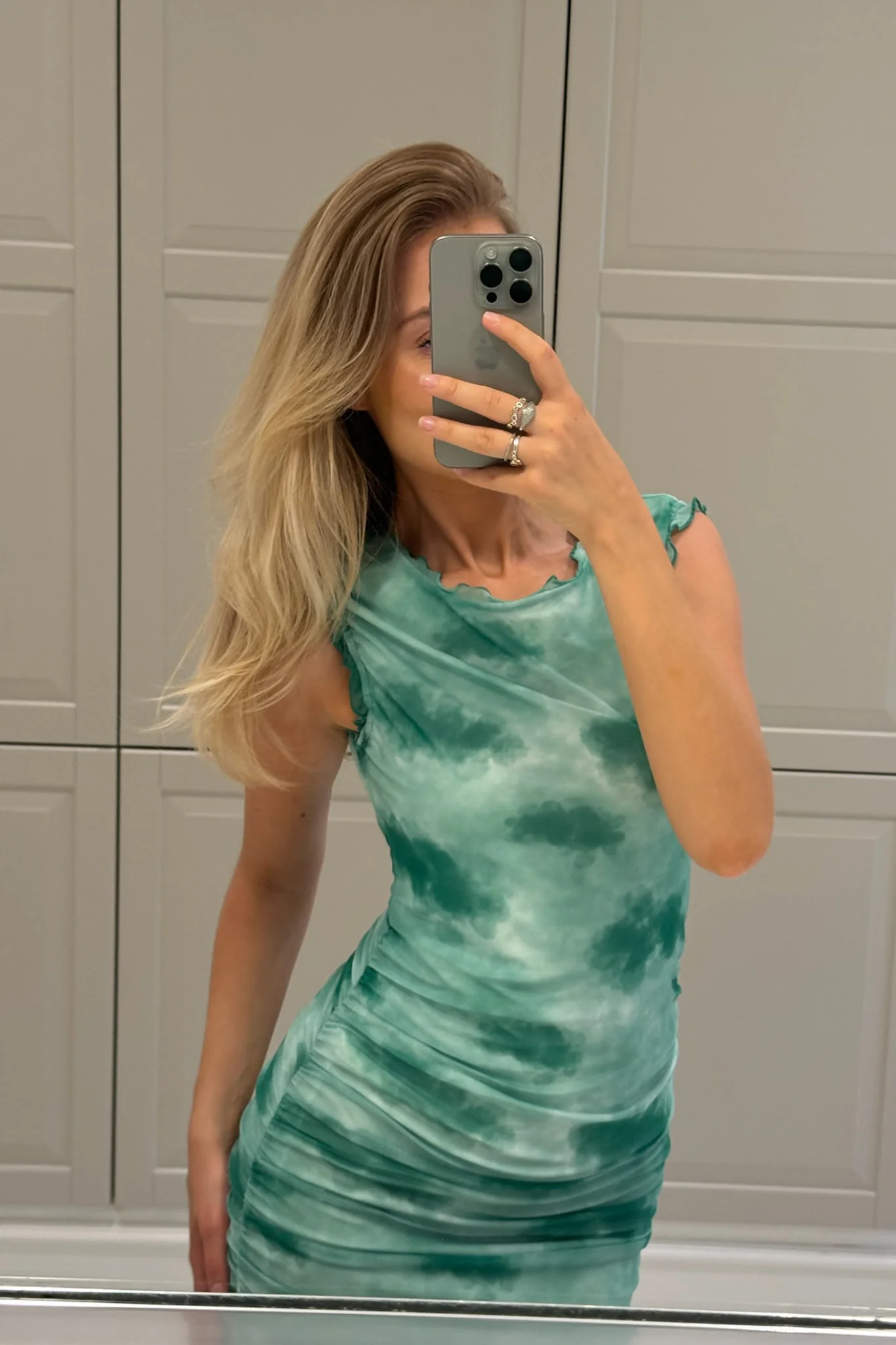 MiraIC Mesh Dress - Abstract Green Print - Image 9