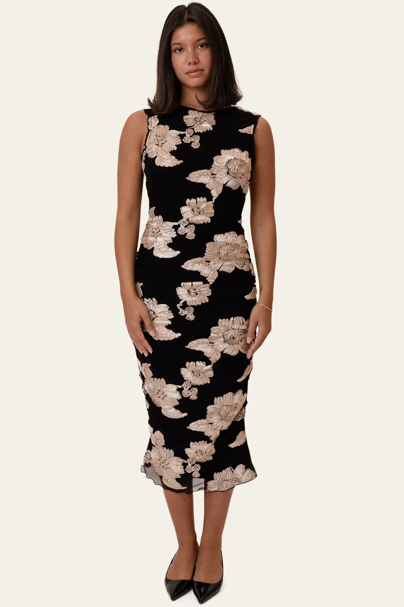 MiraIC Mesh Dress - Black Beige Flower
