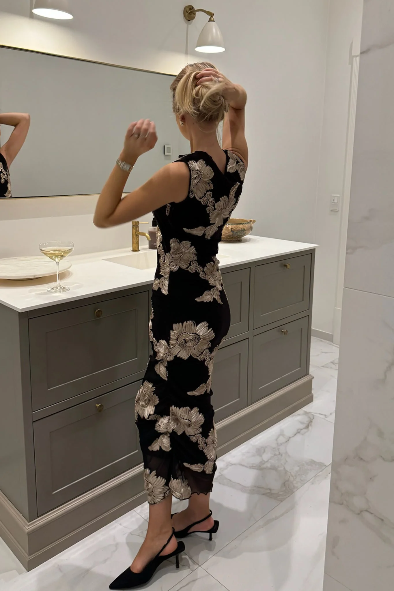 MiraIC Mesh Dress - Black Beige Flower - Image 8