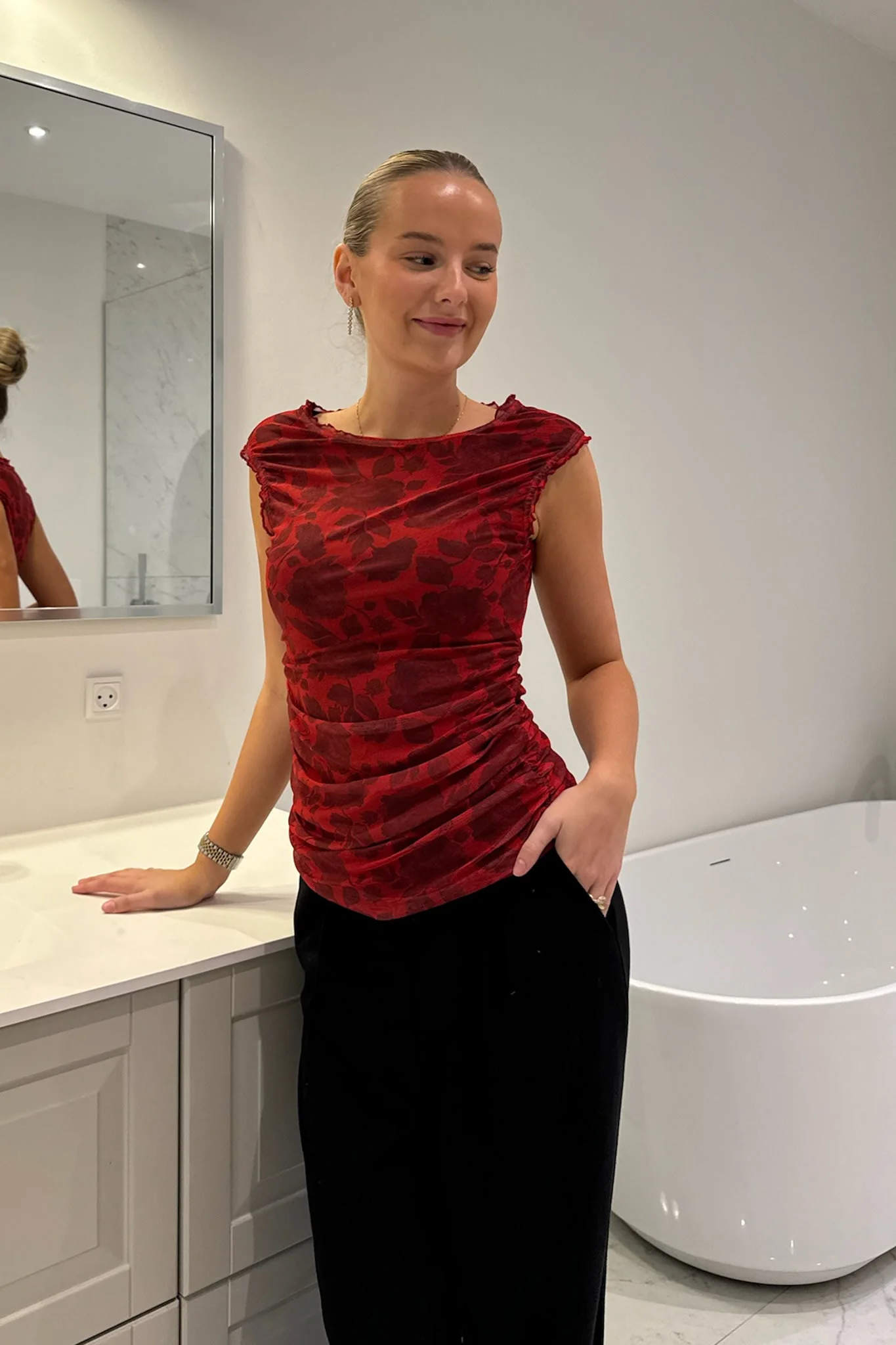 MiraIC Mesh Top - Red Flower Print - Image 7