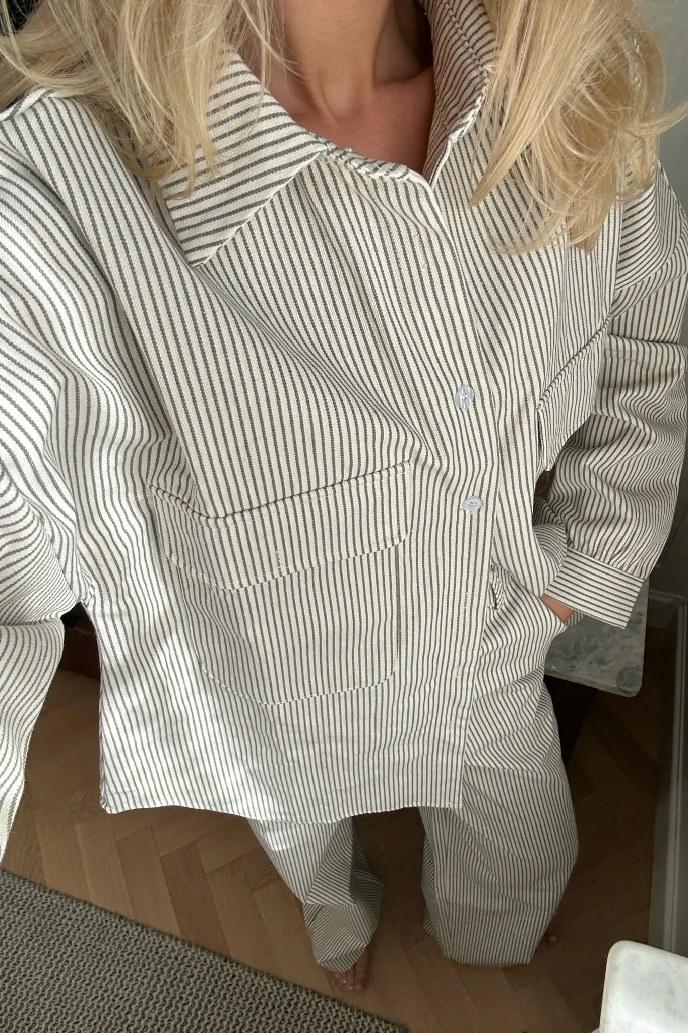 NannaIC Oversized Shirt - Dark Beige Woven Stripe