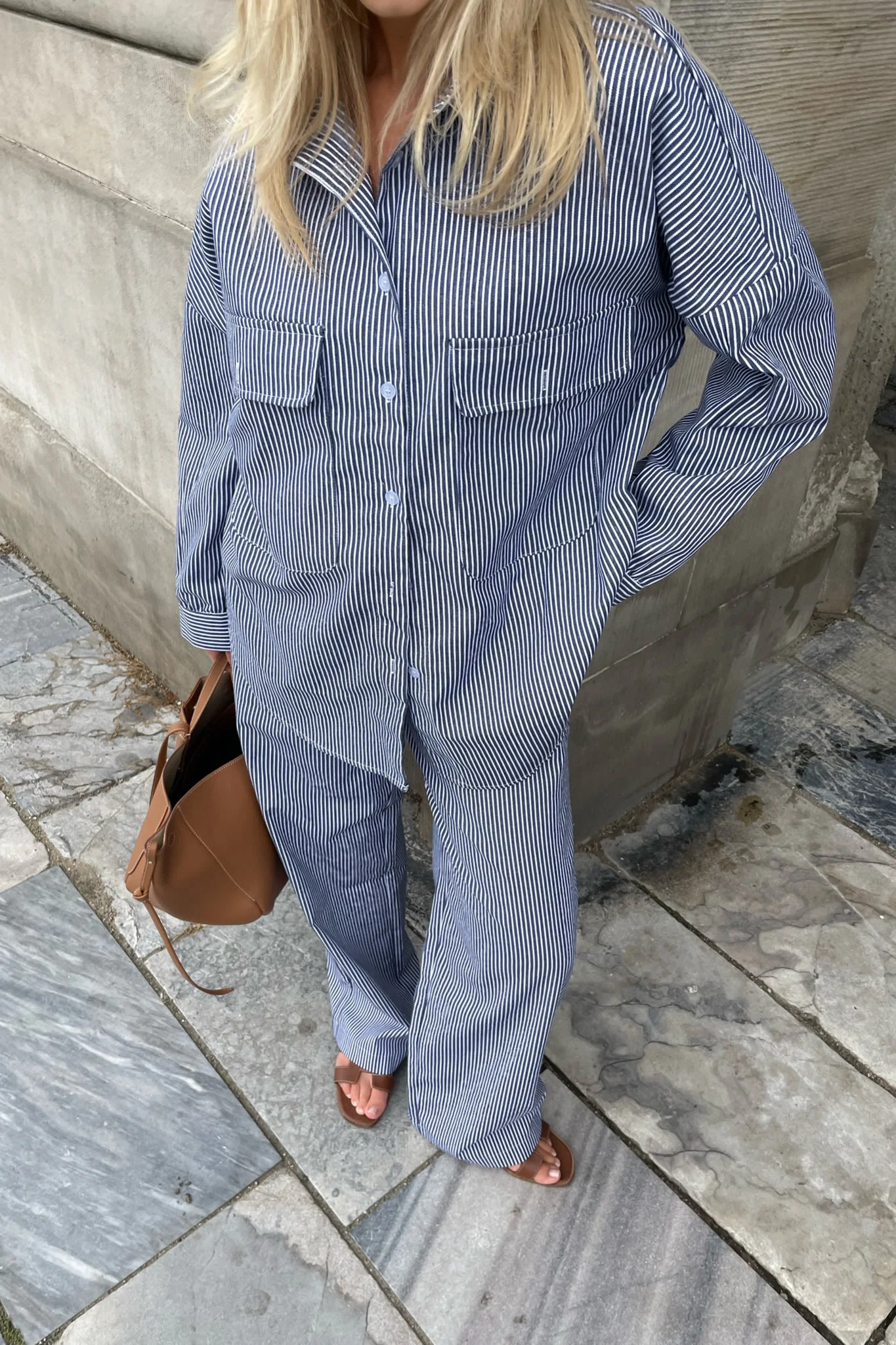 NannaIC Oversized Shirt - Blue Woven Stripe
