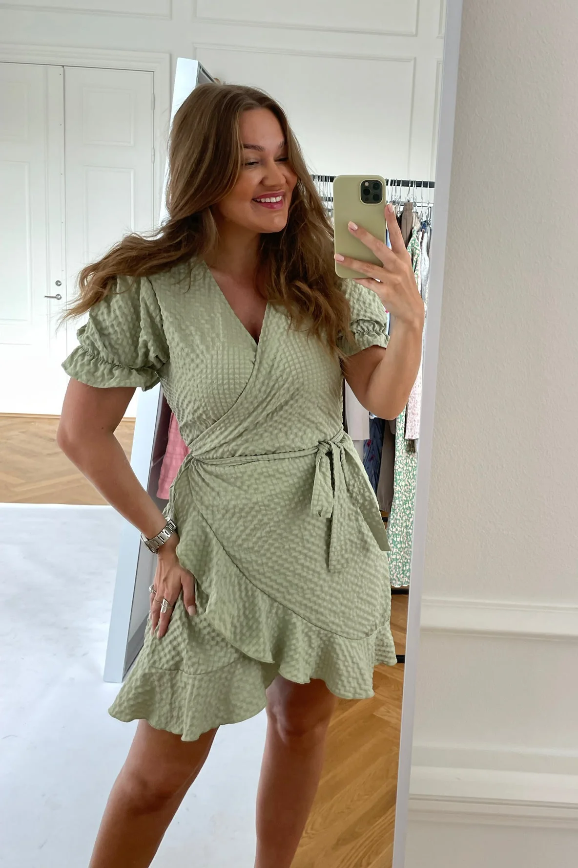 NaomiIC Dress - Bubble Check Sage - Image 2