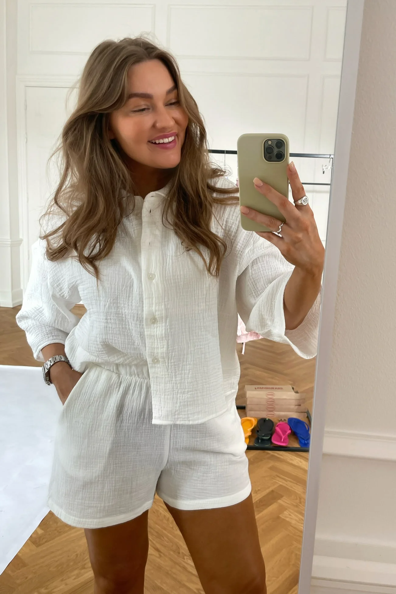 VMNatali 3/4 Crop Shirt - Snow White