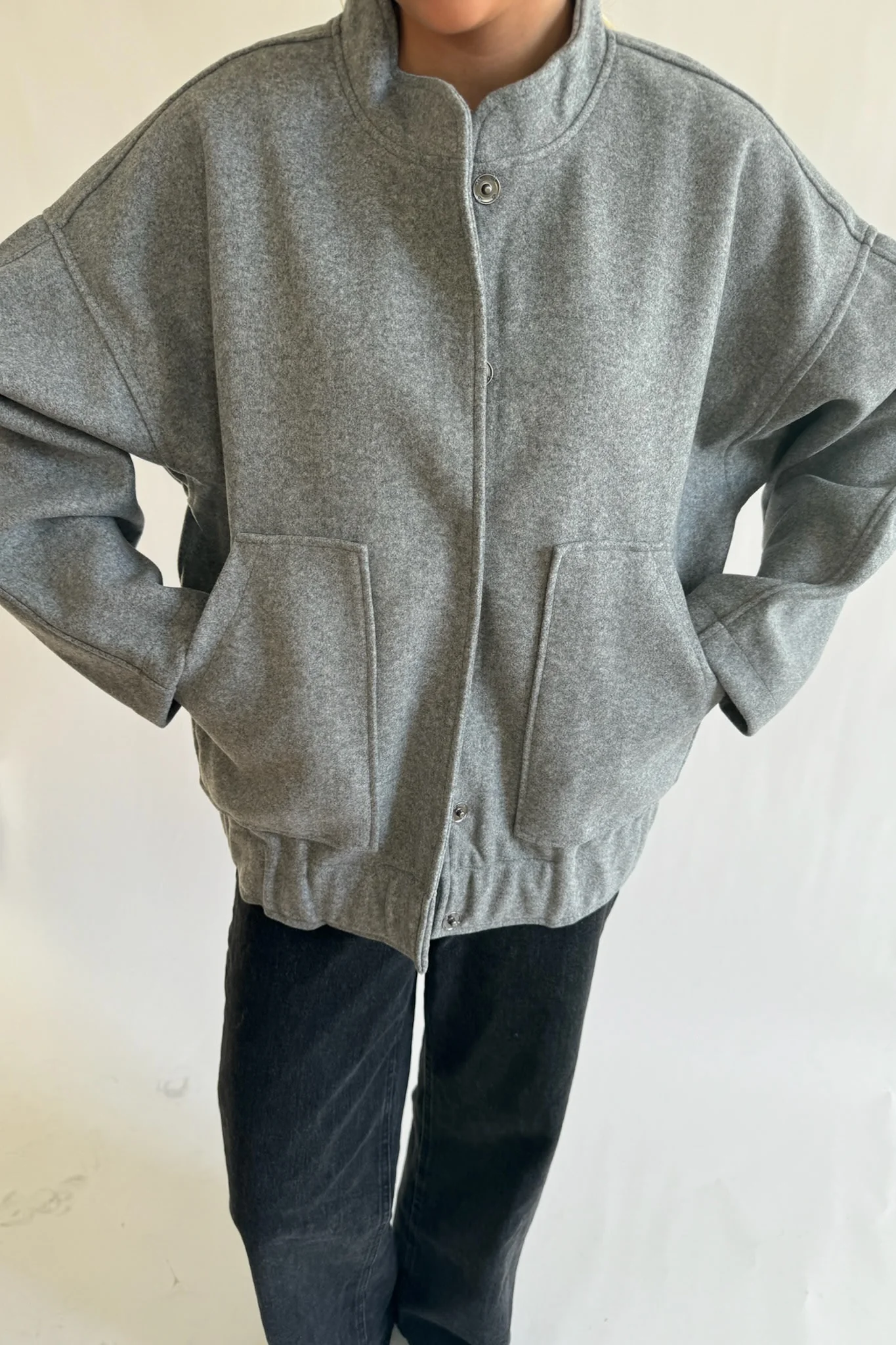 NMHalston LS Bomber Jacket - Light Grey Melange - Image 2