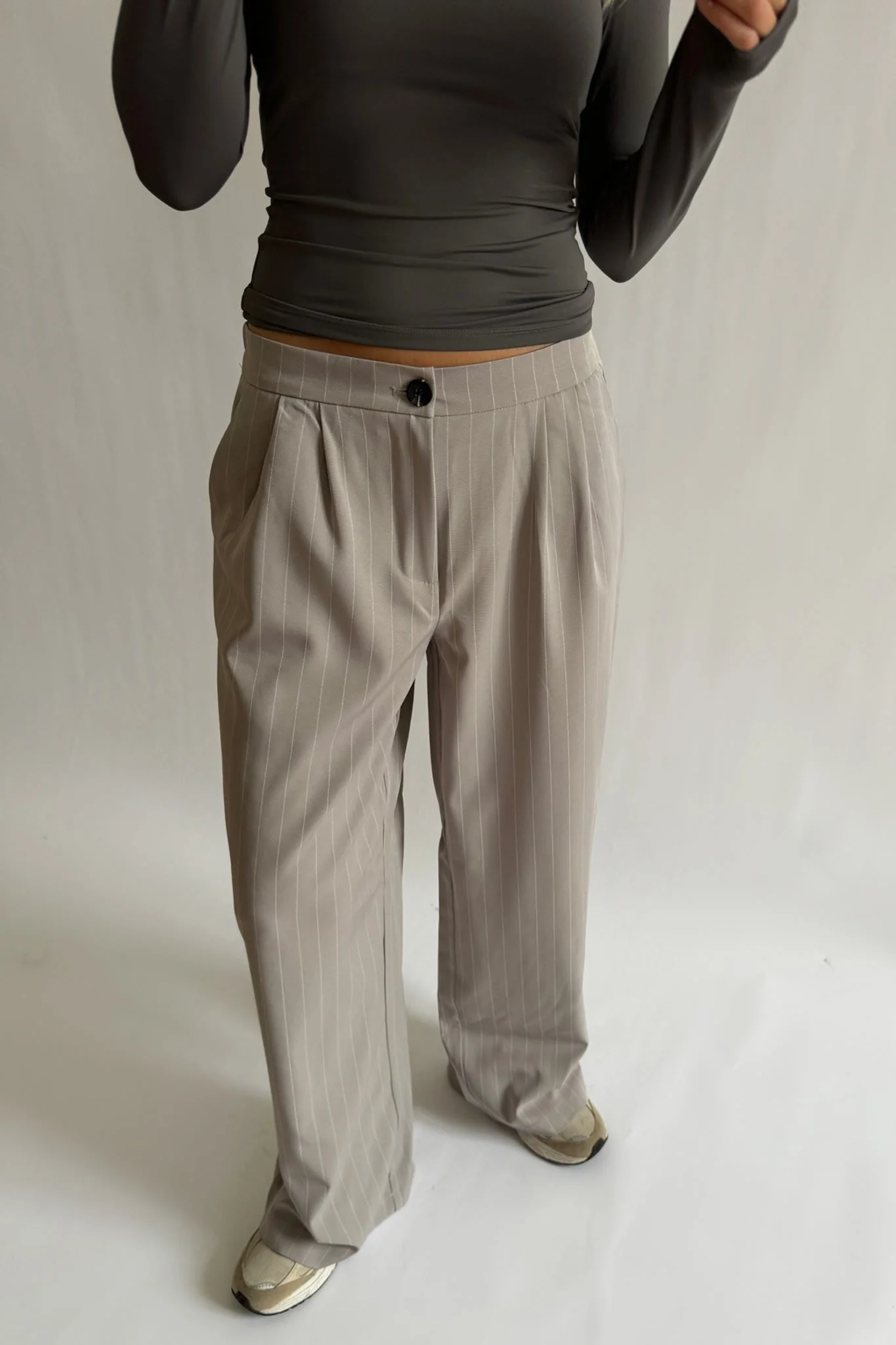 NMVera NW Wide Leg Pant - Light Grey Melange White Pinstripes - Image 6