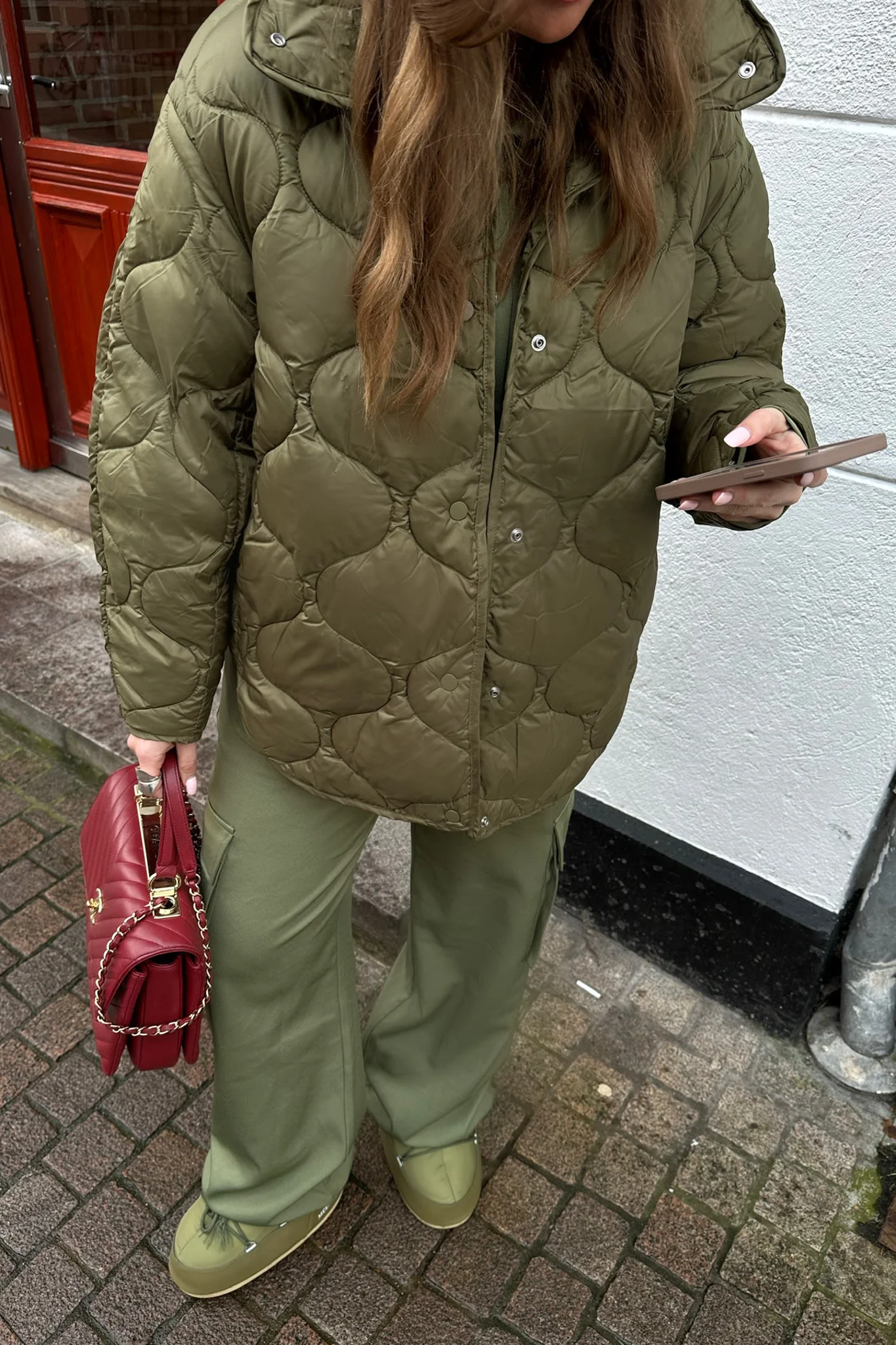 JXNova Shiny Quilted Jacket - Burnt Olive - Image 2